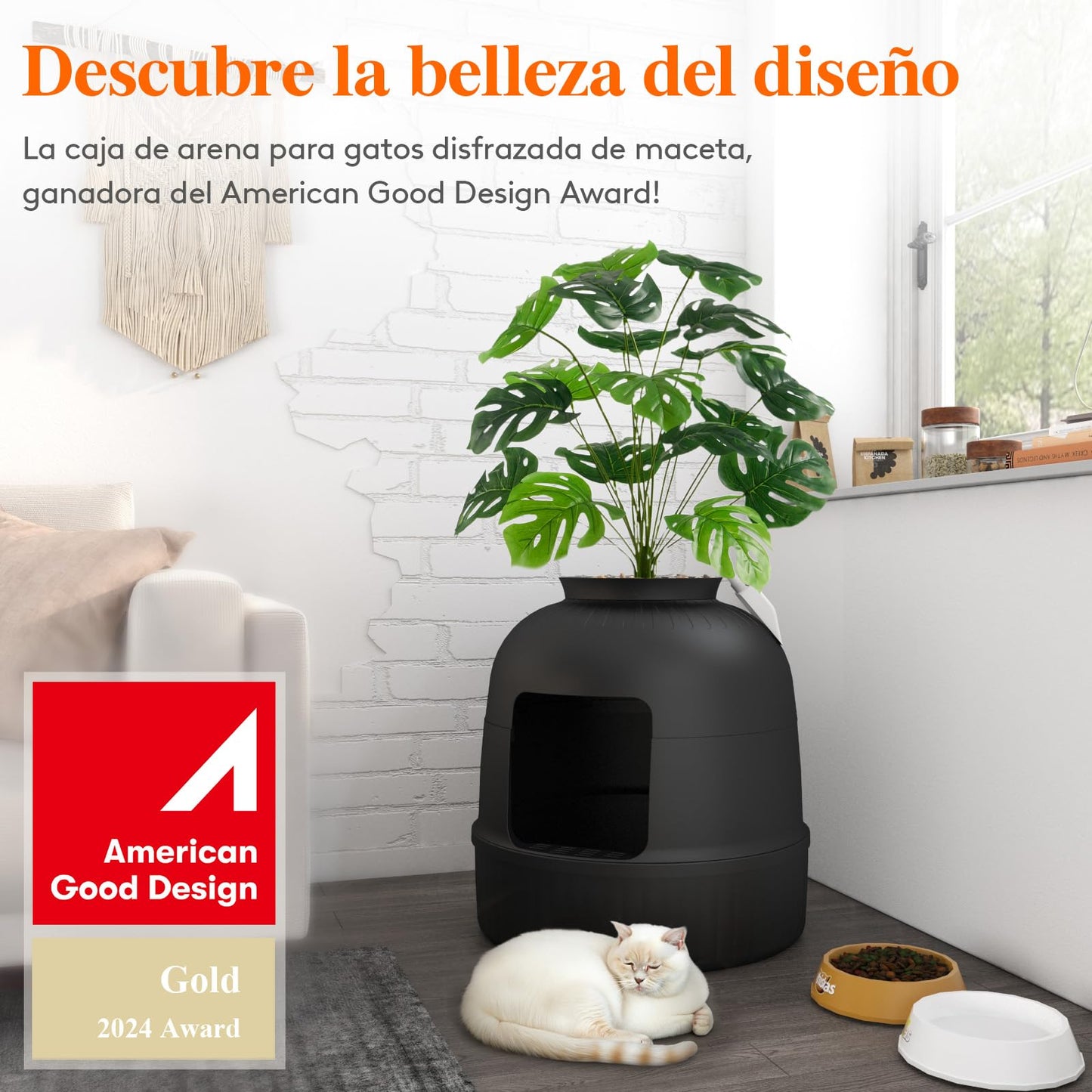 Lifewit Caja de Arena para Gatos con Plantas Ocultas, Plantas Artificiales y Caja de Arena Cerrada para Gatos, ventilación y Filtro de olores, fácil de Limpiar, Negro
