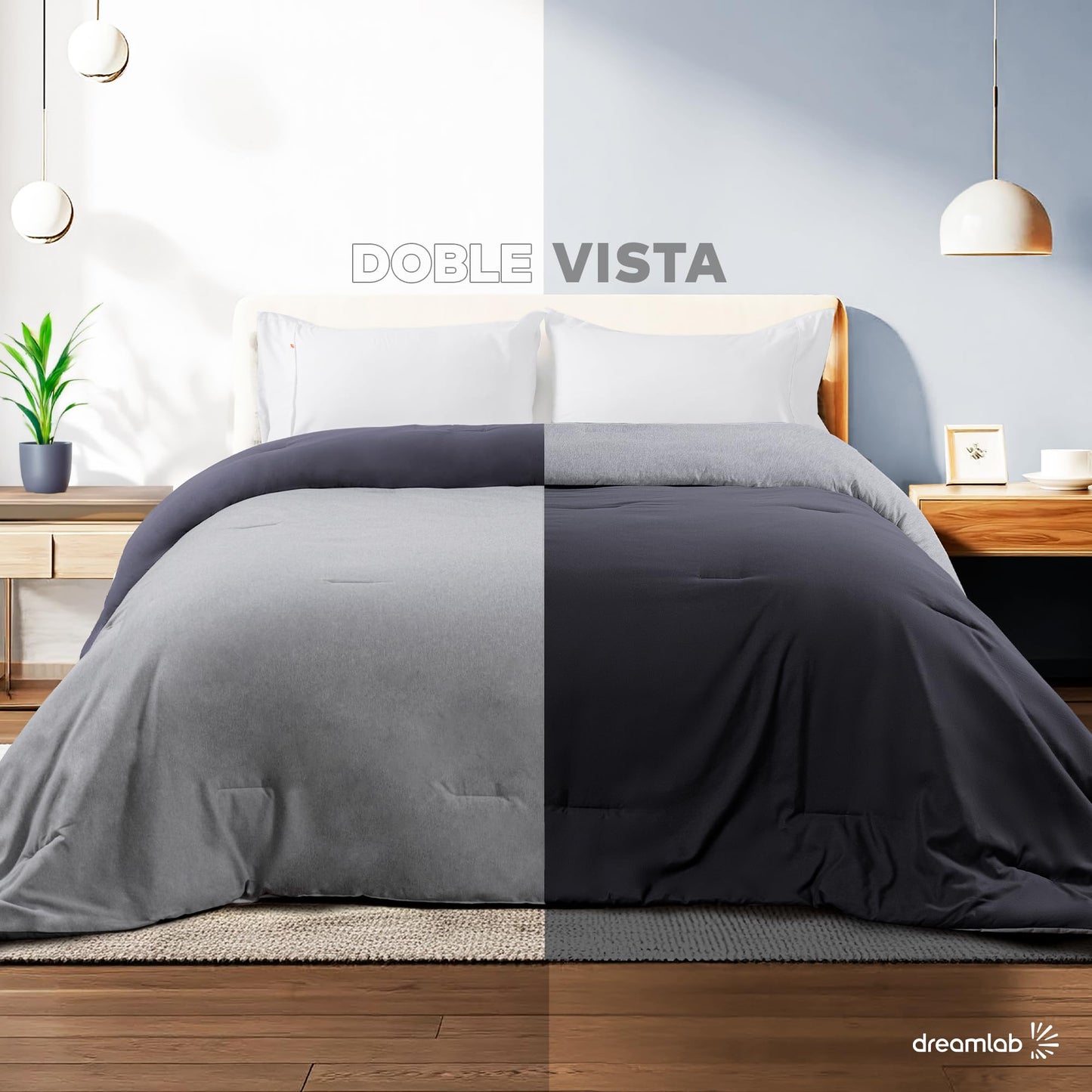 Edredón Acolchado Dreamlab Gris Jaspeado con Microfibras Recubiertas de Gel para Toda Estación