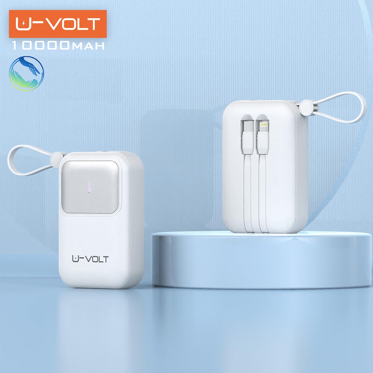CELULARTE Power Bank U-Volt 10,000 mAh con Cables Integrados, Carga Rápida 22.5W, Batería Portátil con Pantalla Digital para iPhone, Samsung, Xiaomi, iPad y Más (Blanco)