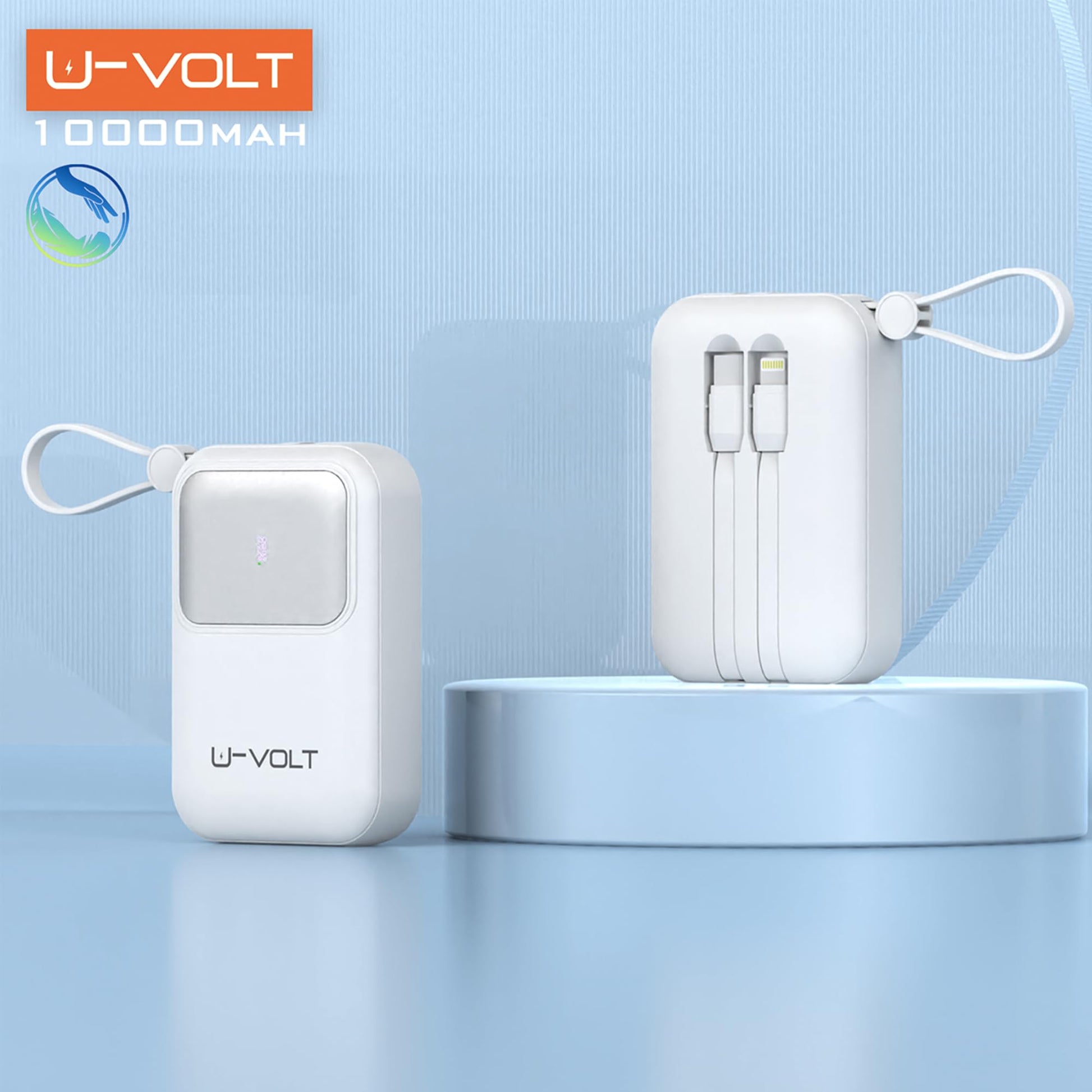 CELULARTE Power Bank U-Volt 10,000 mAh con Cables Integrados, Carga Rápida 22.5W, Batería Portátil con Pantalla Digital para iPhone, Samsung, Xiaomi, iPad y Más (Blanco)