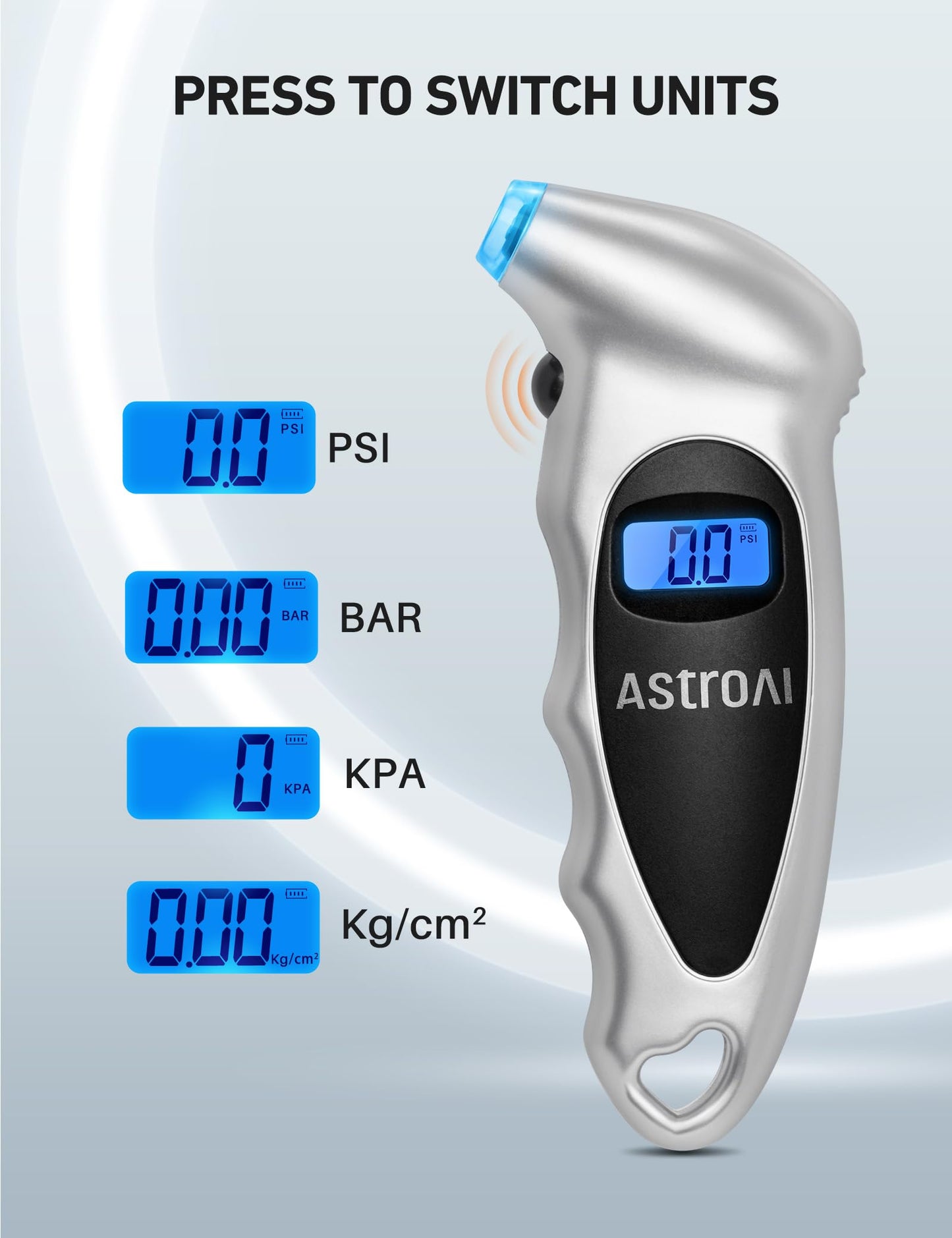 AstroAI Medidor de Presión Llantas 150 PSI Neumáticos Moto Bicicleta Coche (plata)