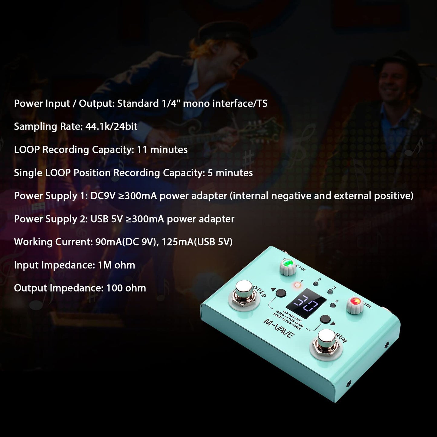 LOST TEMPO Pedal de efectos Drum & Looper Effector Mini 2-in-1 Looper & Drum Machine Footswitch Looper Pedal Looper Pedal de guitarra 30 tambores y 4 bucles Sintonizador de alta precisión