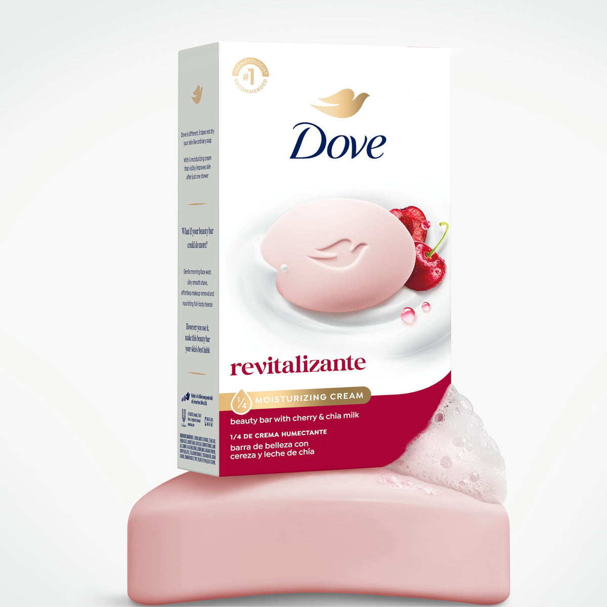 Dove- Jabón en Barra Revitalizante Leche de Cereza y Chía Pack de 6 para Piel Seca Formulado con ¼ de Humectante, Dove, SKIN_CLEANING_AGENT, Unilever