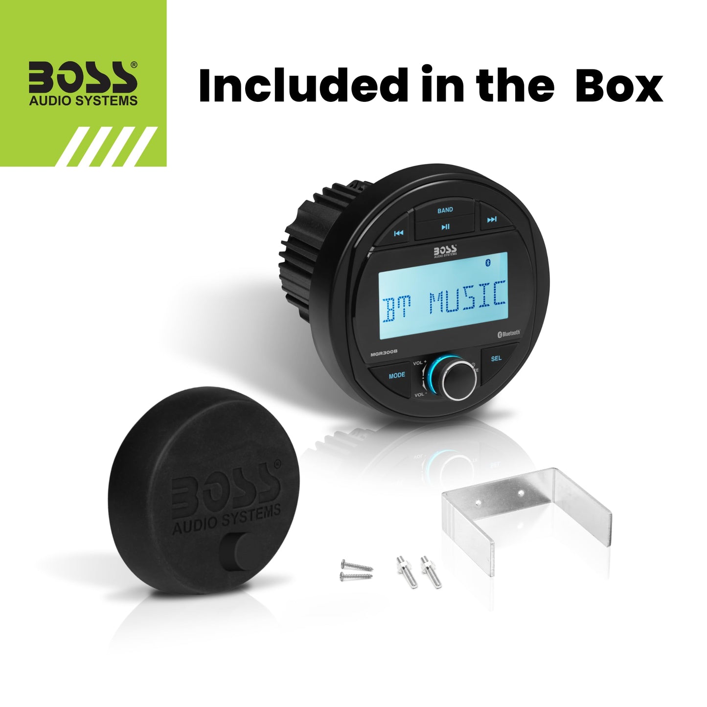 Boss Audio Systems MGR300B Marine Boat - Receptor de indicador estéreo - Bluetooth, sin Reproductor de CD y DVD, Radio Am/FM, IPX5 Resistente a la Intemperie, USB, MP3