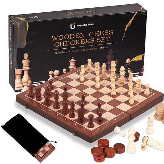 AUERQXZ Ajedrez Magnetico,Tablero de Ajedrez Plegable,Juego Chess internacional 2 en 1 diseño clásico,el juego de Ajedrez profesional profesionales y principiantes,Ajedrez niños y adultos (39 x 39 cm)