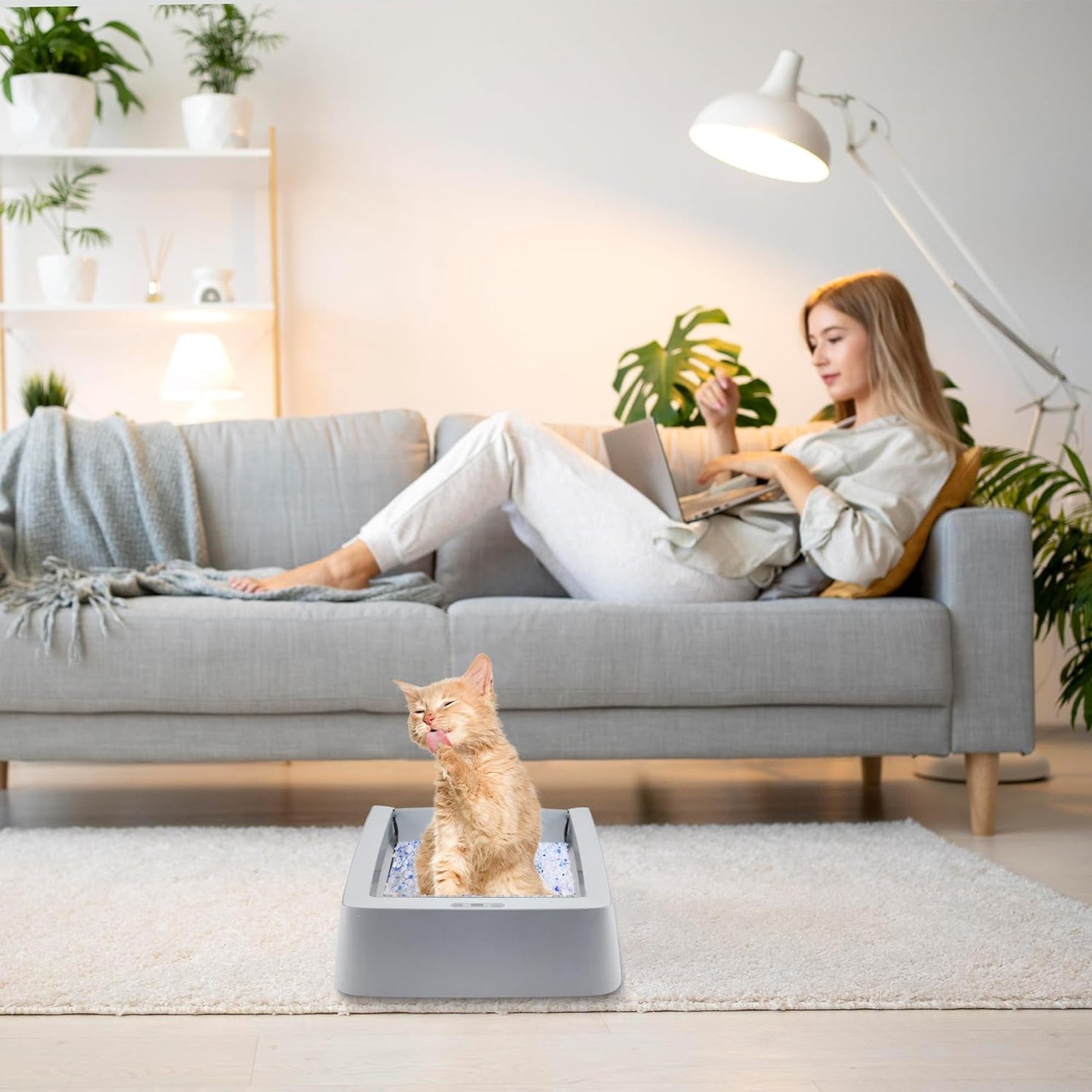 Bandeja de arena reutilizable de acero inoxidable compatible con caja de arena para gatos autolimpiable sin cucharas, nunca absorbe olor, manchas o óxido (bandeja de arena de acero inoxidable)