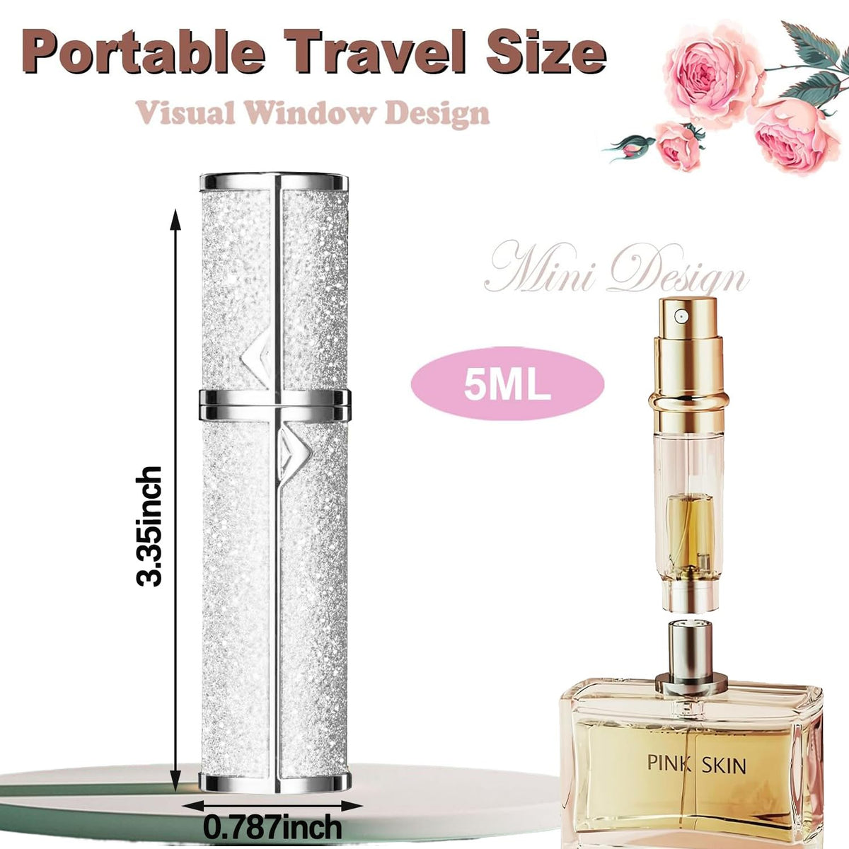 SAWOHO - Atomizador de perfume de viaje, rellenable, botella rellenable, atomizador de perfume de relleno inferior, mini dispensador de colonia, pulverizador de fragancias portátil, contenedor de