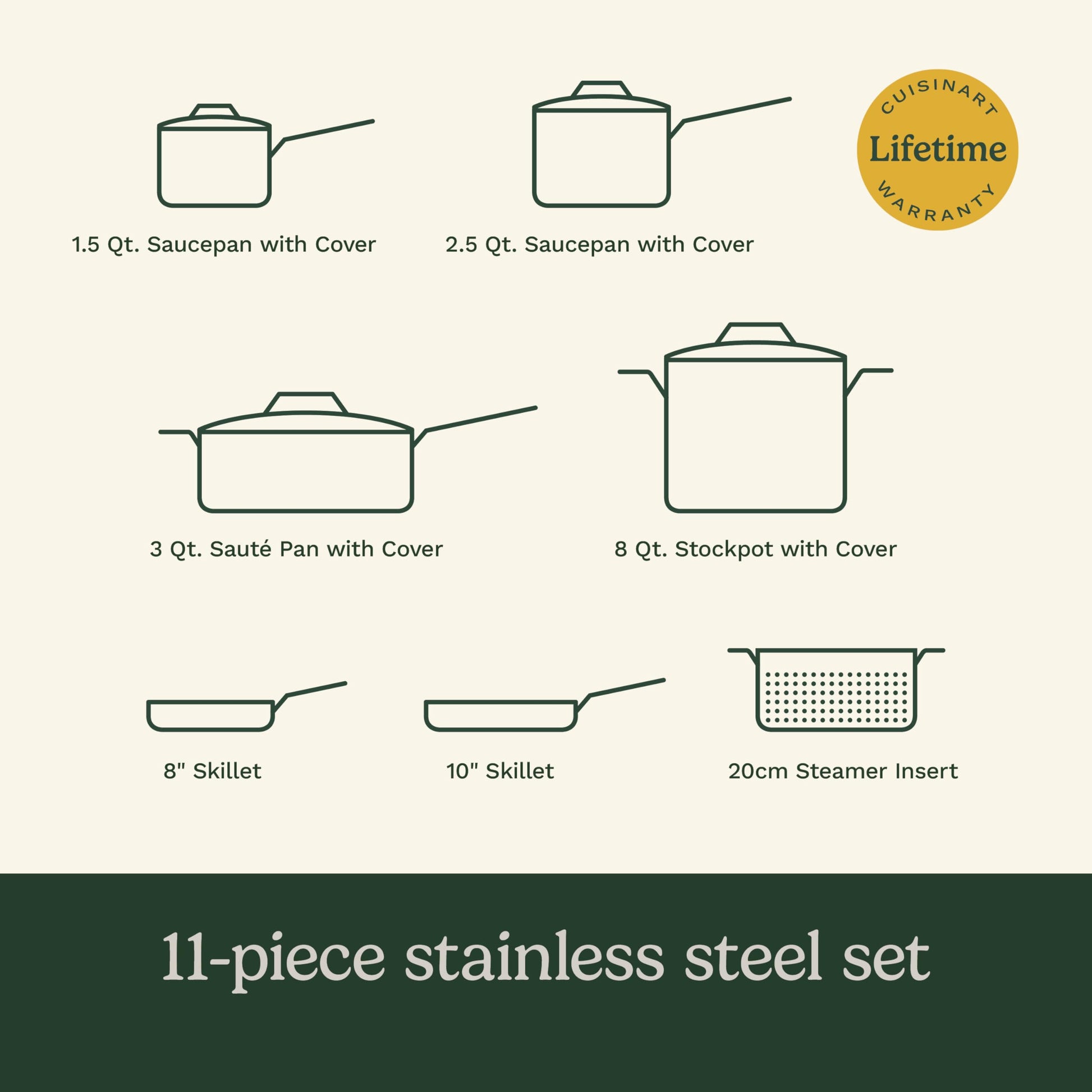 Cuisinart - Juego de utensilios de cocina de 11 piezas, colección clásica de acero inoxidable del chef 77-11G