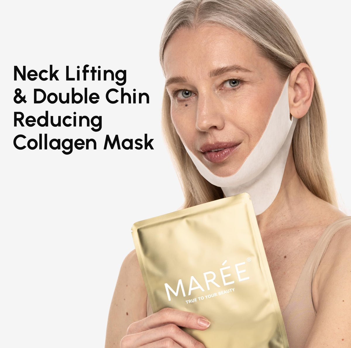 MAREE- Mascarilla reafirmante de mandíbula para mentón y cuello: la mascarilla reafirmante V Line de MAREE es perfecta para reafirmar la mandíbula. Esta mascarilla reafirmante antiarrugas de colágeno
