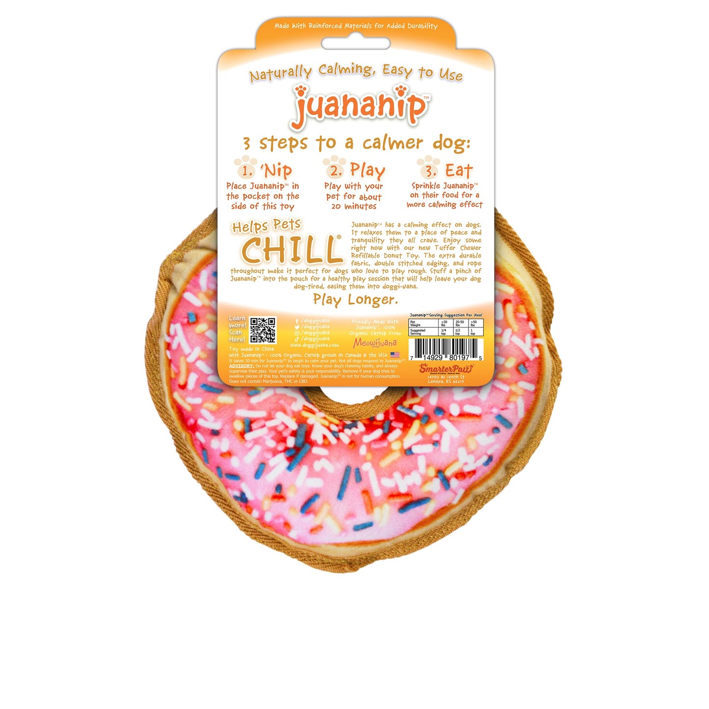 Juguete Interactivo para Perros Doggijuana Rosquilla Recargable con Zacate Gatera Orgánica Calmante Natural