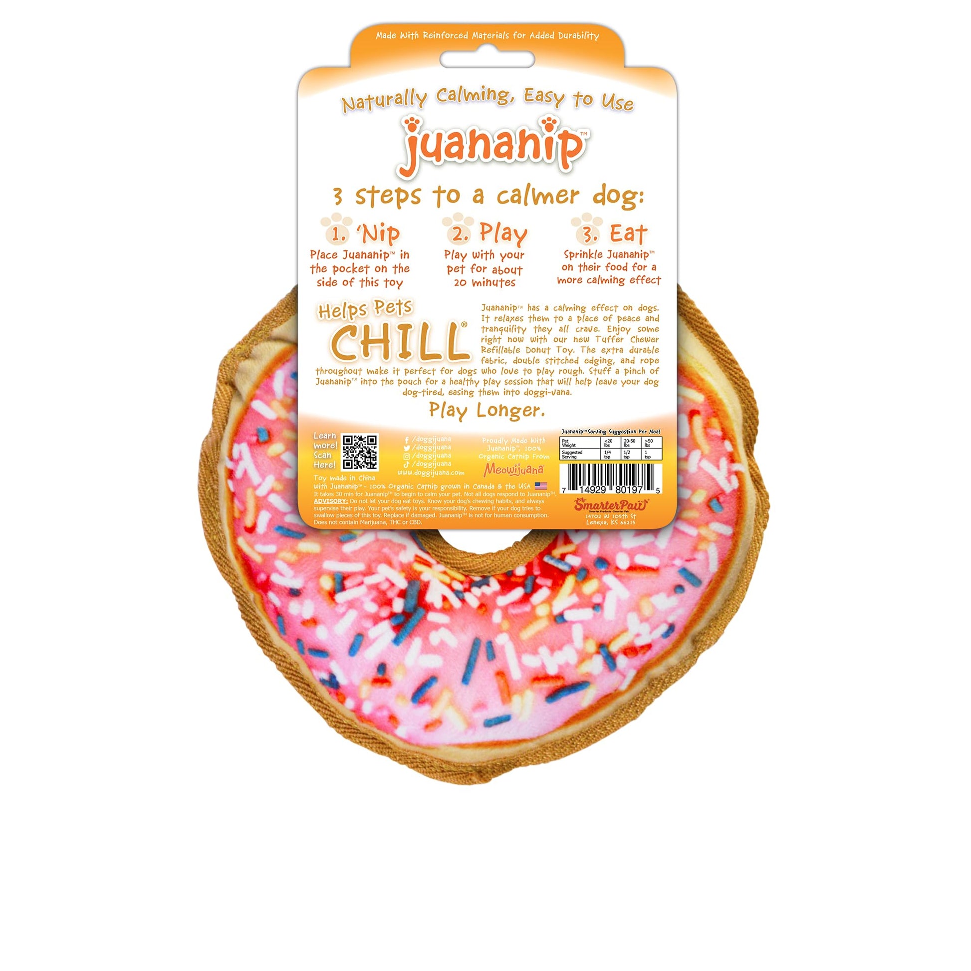 Juguete Interactivo para Perros Doggijuana Rosquilla Recargable con Zacate Gatera Orgánica Calmante Natural