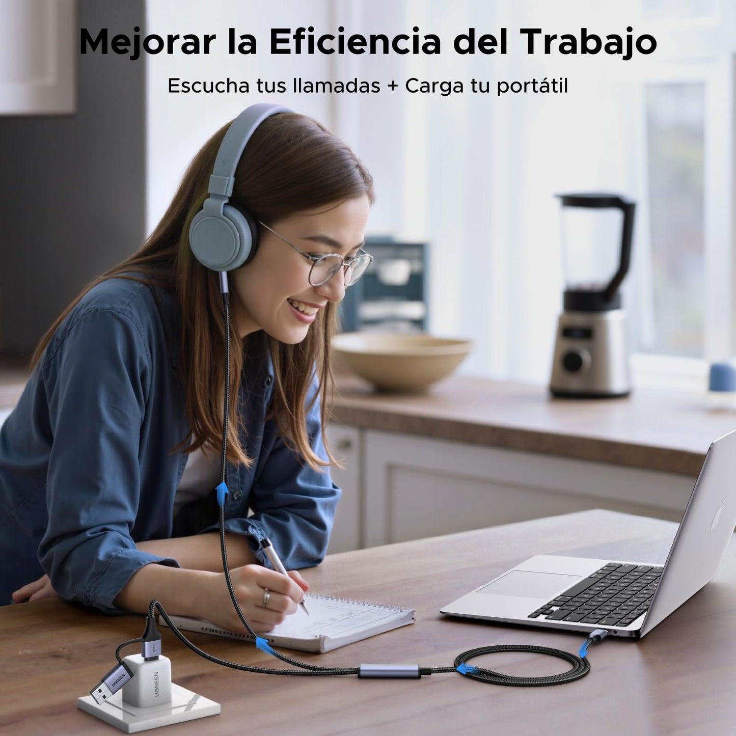Cable USB C a Jack 3.5 UGREEN Aluminio 1.5M Compatible con Galaxy, iPhone, iPad, Pixel para Auto y Altavoces