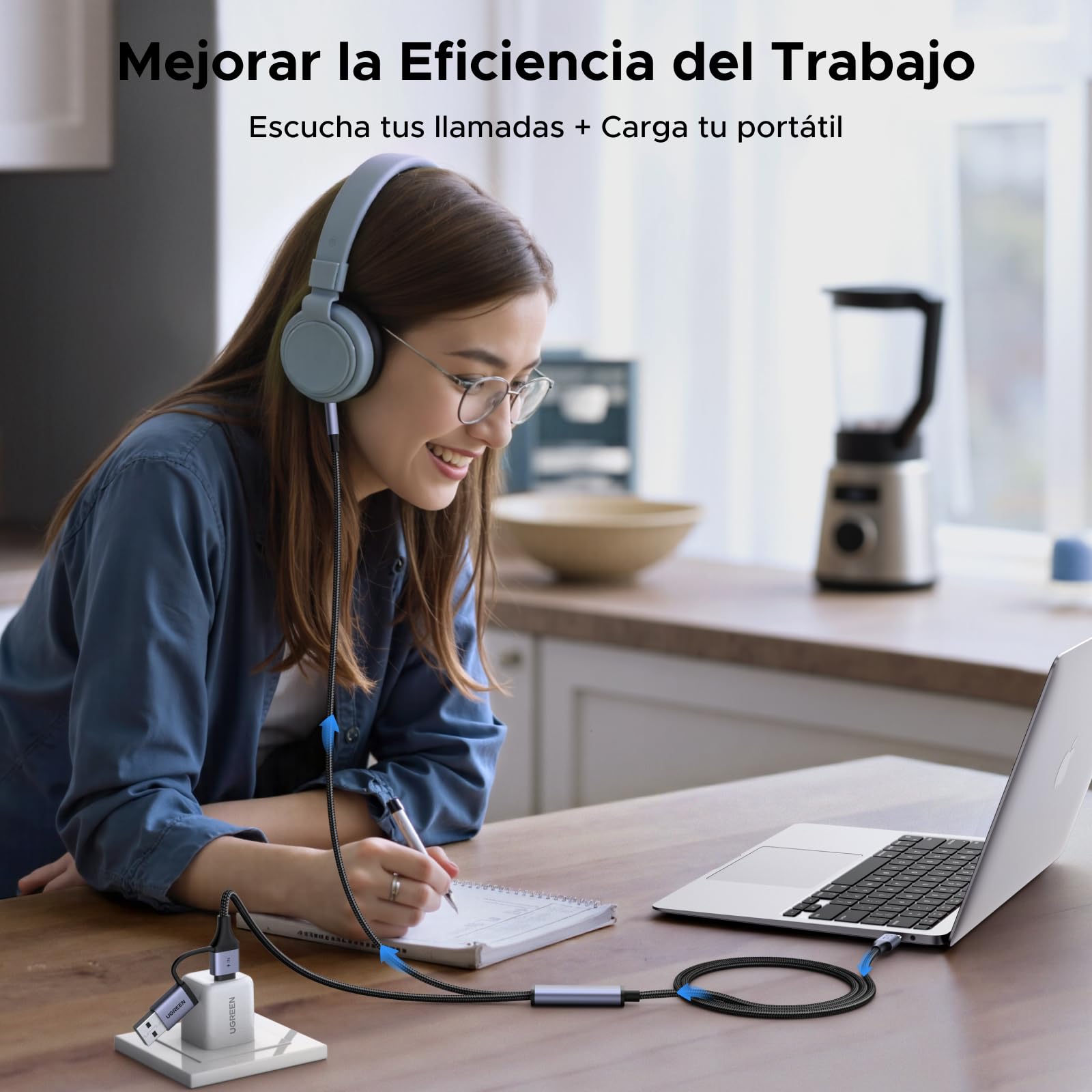 Cable USB C a Jack 3.5 UGREEN Aluminio 1.5M Compatible con Galaxy, iPhone, iPad, Pixel para Auto y Altavoces