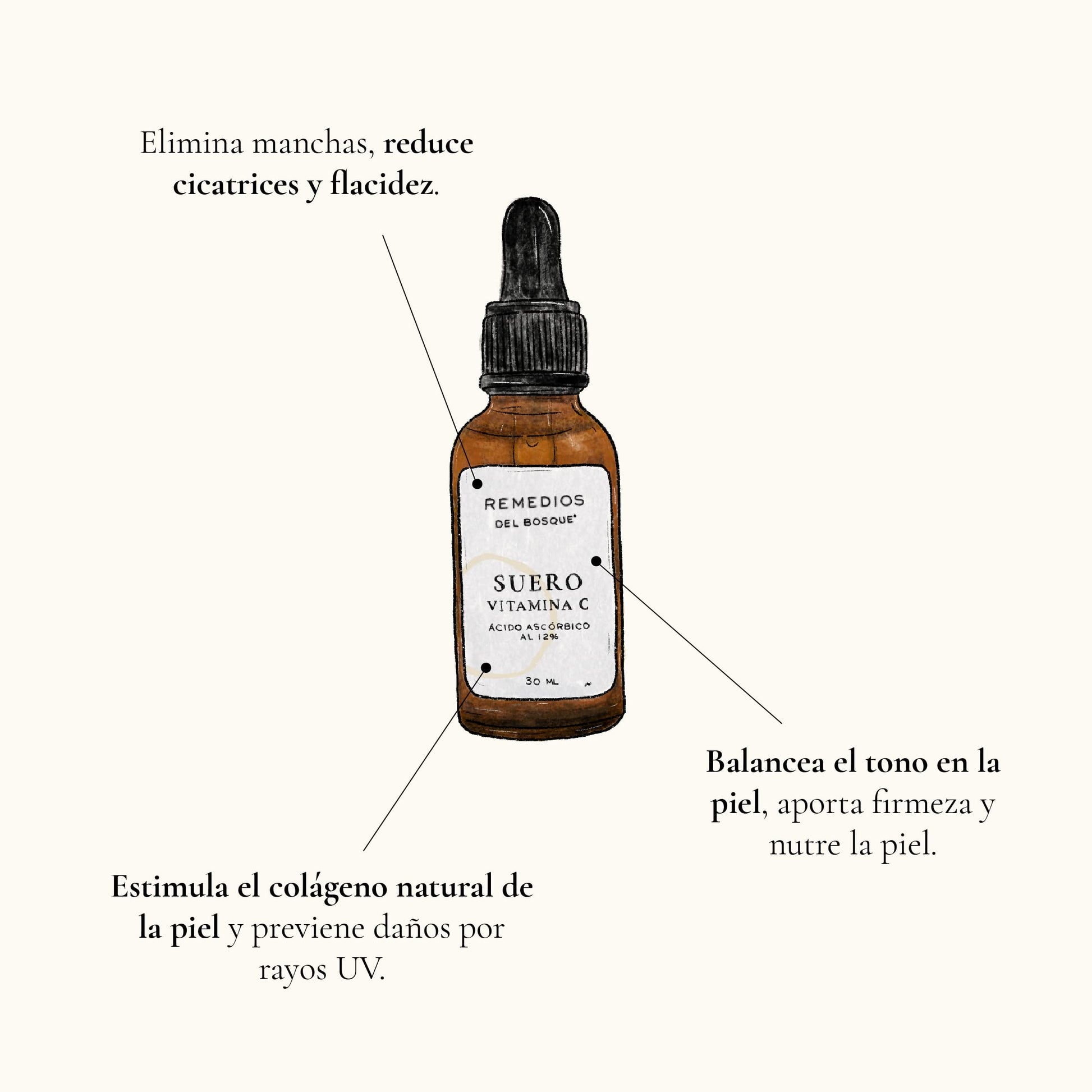 Remedios del Bosque Sérum Anti Manchas Vitamina C al 12%. Uso Nocturno, 30 ml Ácido ascórbico.