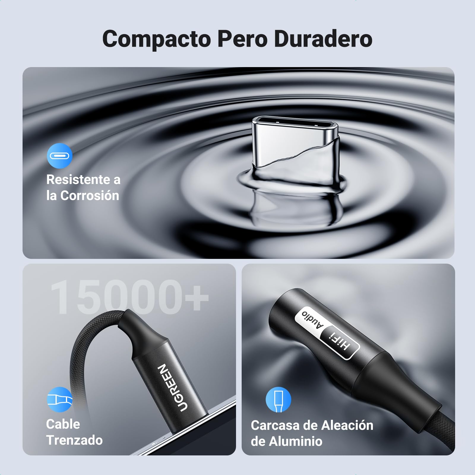 Adaptador USB C a Jack 3.5 mm UGREEN Hi-Res Compatible con iPhone y Galaxy