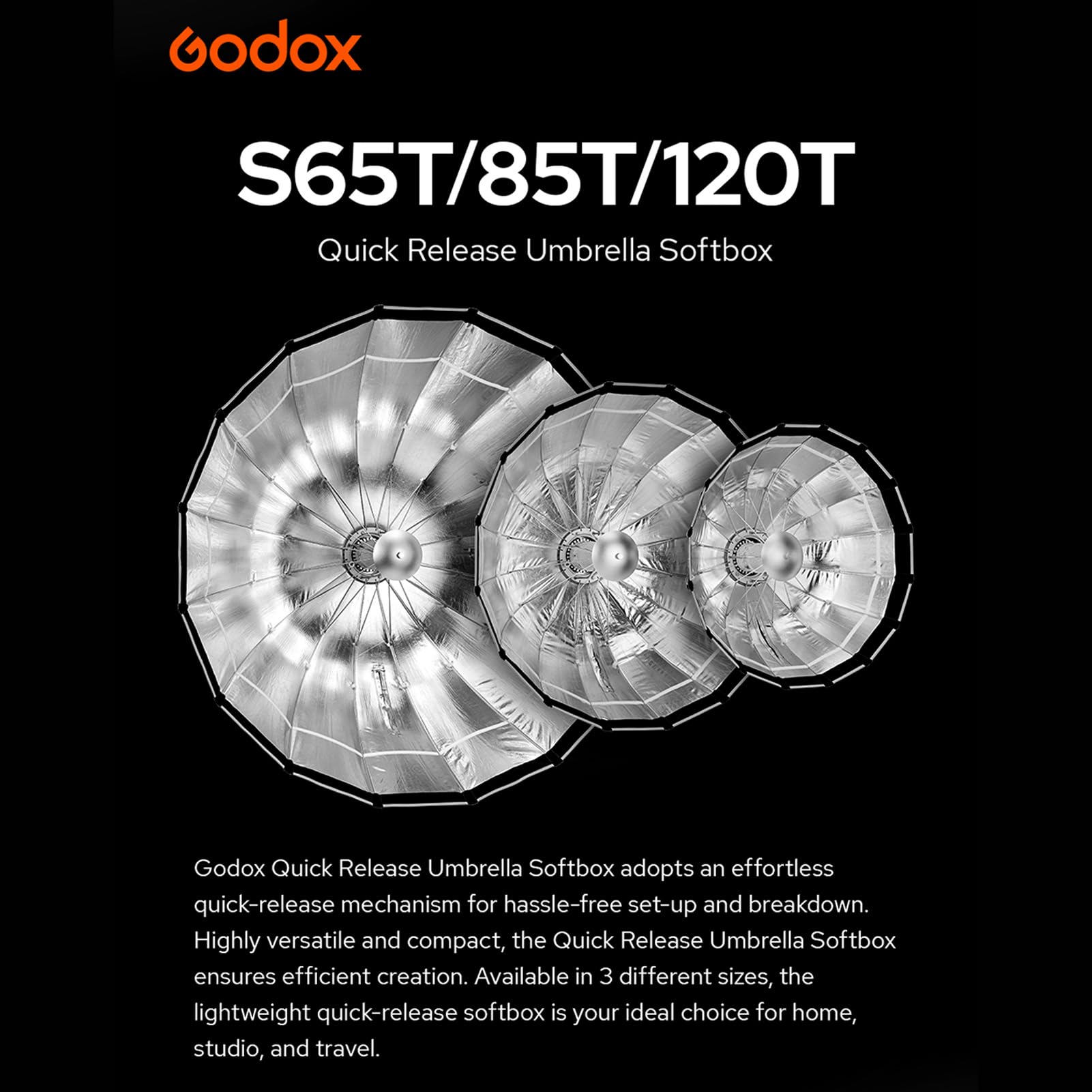 Godox S85T Softbox Tipo Paraguas de liberación rápida de 85 cm/33,5 Pulgadas Softbox Plegable Profesional con Soporte Bowen estándar y difusores para Estudio de fotografía Fotografía Retrato