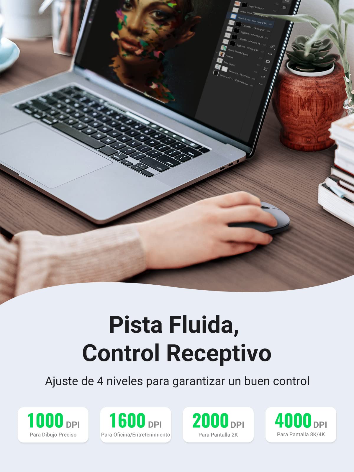 Ratón Inalámbrico UGREEN Gris Bluetooth y USB 2.4G Silencioso 4000 dpi