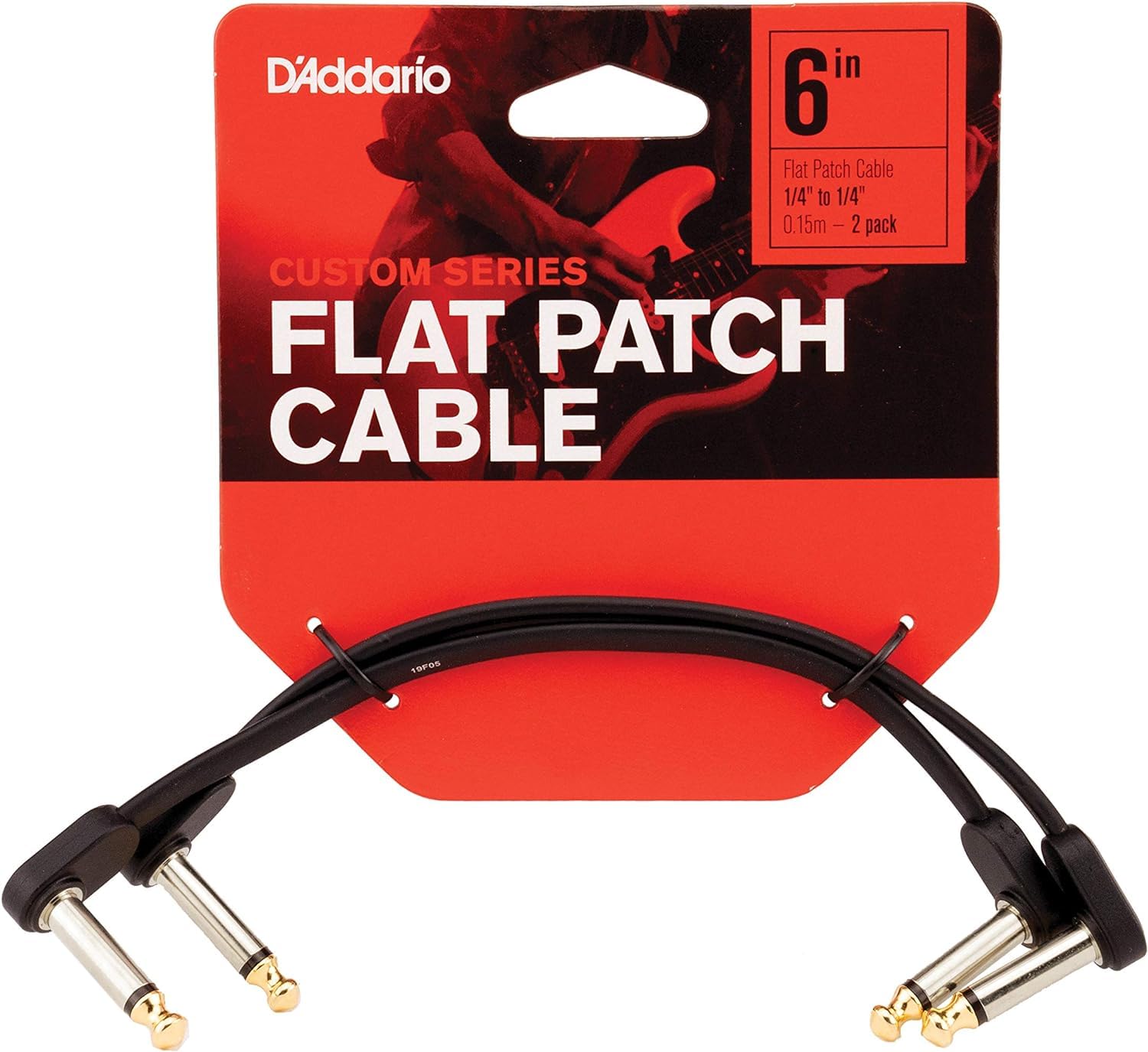 Cable de conexión para guitarra D'Addario Classic Series, cable de pedal con conectores de 1/4", plano, ángulo recto, 6 pulgadas, paquete de 2