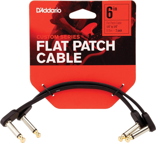 Cable de conexión para guitarra D'Addario Classic Series, cable de pedal con conectores de 1/4", plano, ángulo recto, 6 pulgadas, paquete de 2
