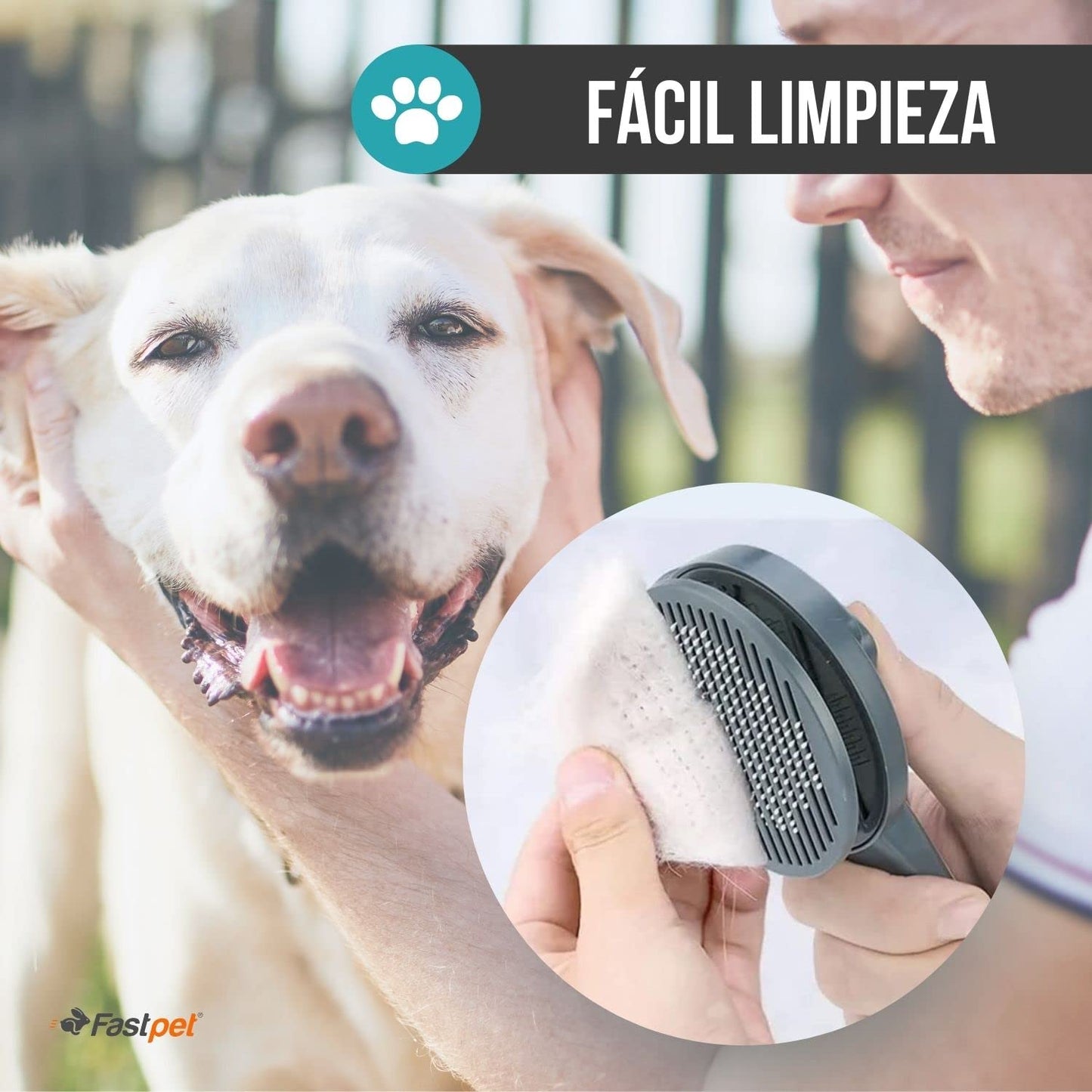 Fastpet Cepillo Automático para perro 2-EN-1 Quita Pelos de Mascotas, Cepillo de Limpieza y peinado para Perros y Gatos para Eliminar el pelo de Mascotas, Masaje y estilizar.