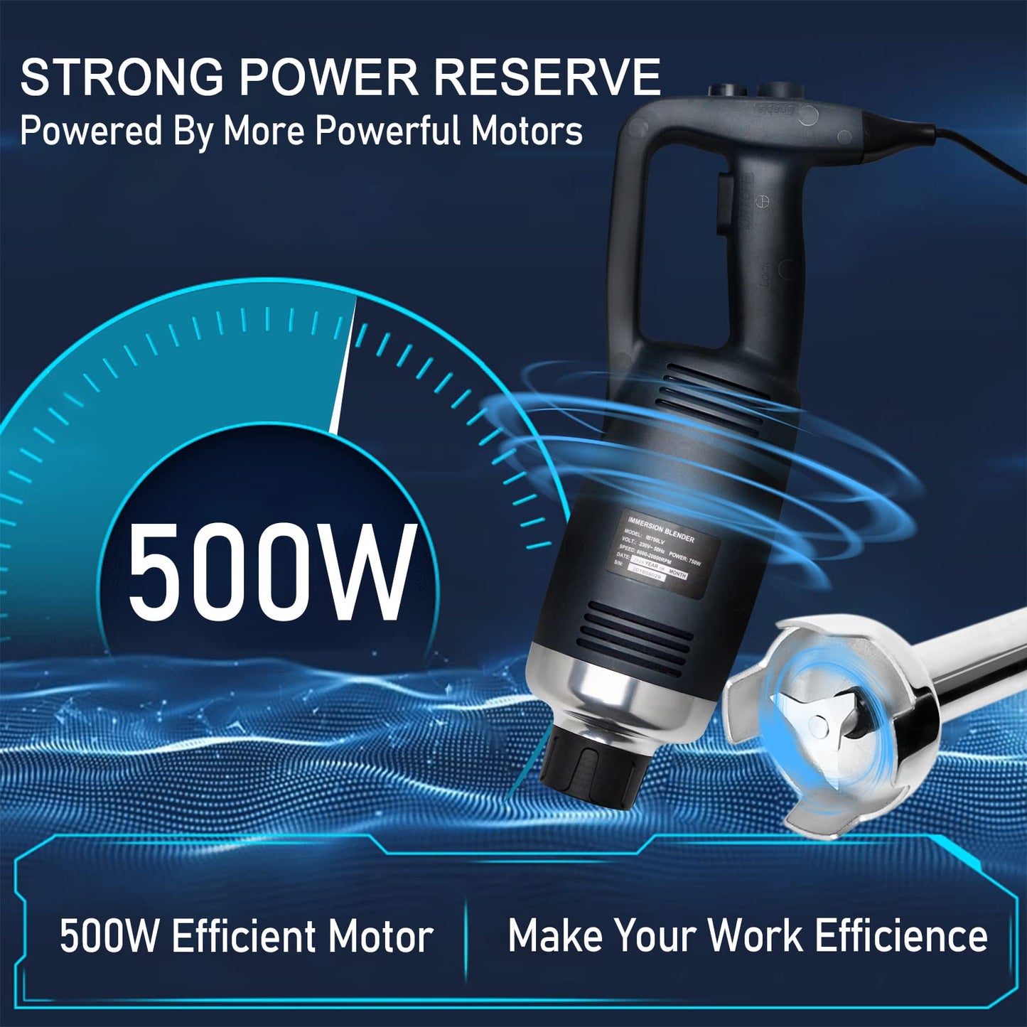 Li Bai - Licuadora de inmersión grande de 16 pulgadas, control de velocidad para restaurante y mezclador comercial eléctrico de 500 W, eje extraíble de 2500 rpm a 15000 rpm, garantía de 6 meses