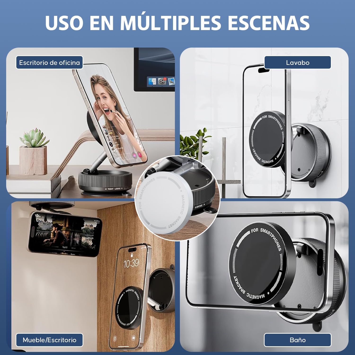 Garselay Vacuum Magnetic Phone Holder, Soporte de Teléfono para Coche, 360° Rotating Magnetic Porta Celular, Plegable y Retráctil Doble Cara Magnética para Coche, Casa, Oficina y Gimnasio (Negro)