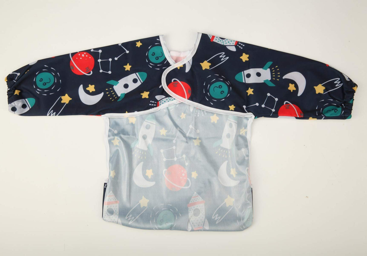 MUMBABY bebé babero camisa con mangas de bolsillo 1-3 años de edad niño Smock, impermeable, lavable, mancha y olor resistente a la pintura dibujo (Rocket)