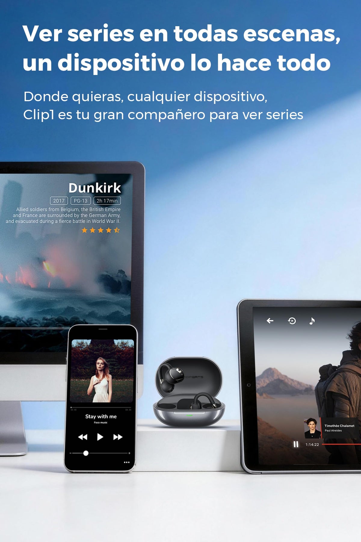 Audífonos Inalámbricos SoundPEATS PearlClip Pro Blanco Open-Ear