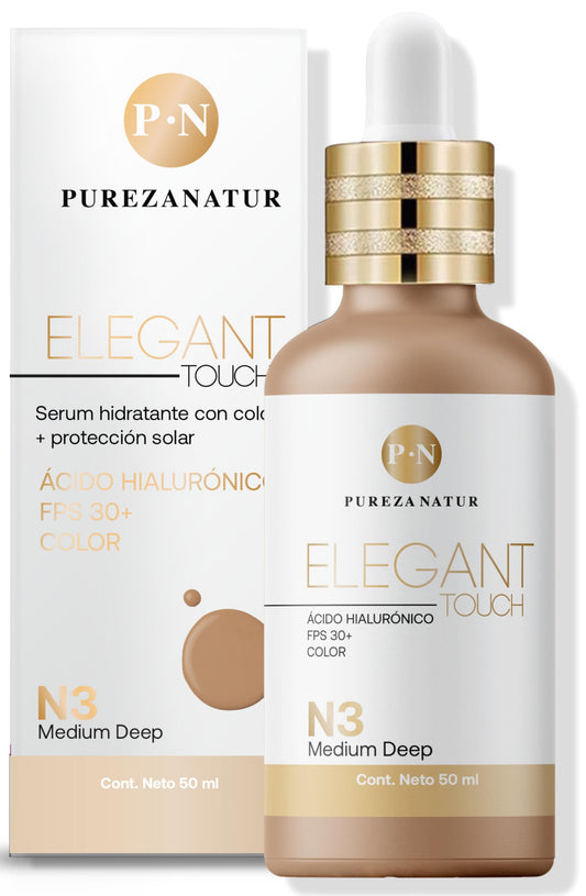 PUREZA NATUR Serum hidratante Ácido hialurónico + FPS 30 + Color Elegant touch 50ml (N3 Medium Deep)