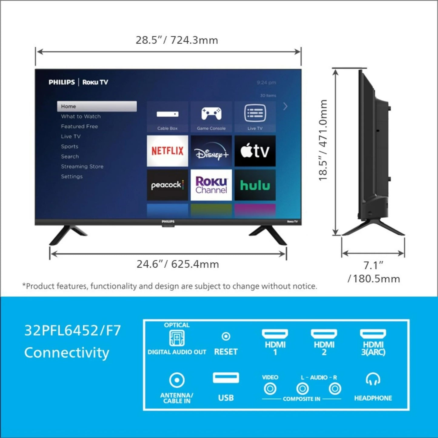 Television PHILIPS HD 720p Smart TV Sin Bordes Compatible con Alexa y Google Assistant Reacondicionado