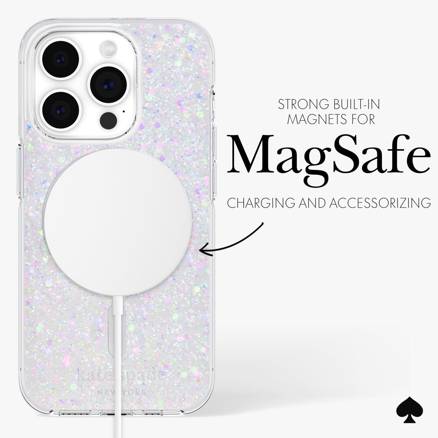 Kate Spade Nueva York - Funda para iPhone 15 Pro, Compatible con MagSafe - Iridiscente de Brillantina Gruesa
