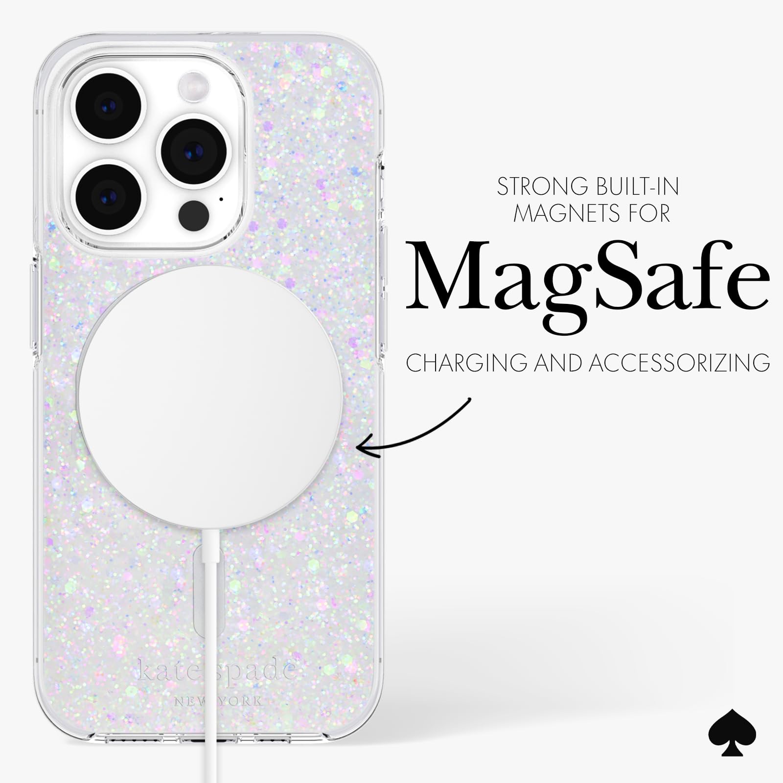 Kate Spade Nueva York - Funda para iPhone 15 Pro, Compatible con MagSafe - Iridiscente de Brillantina Gruesa