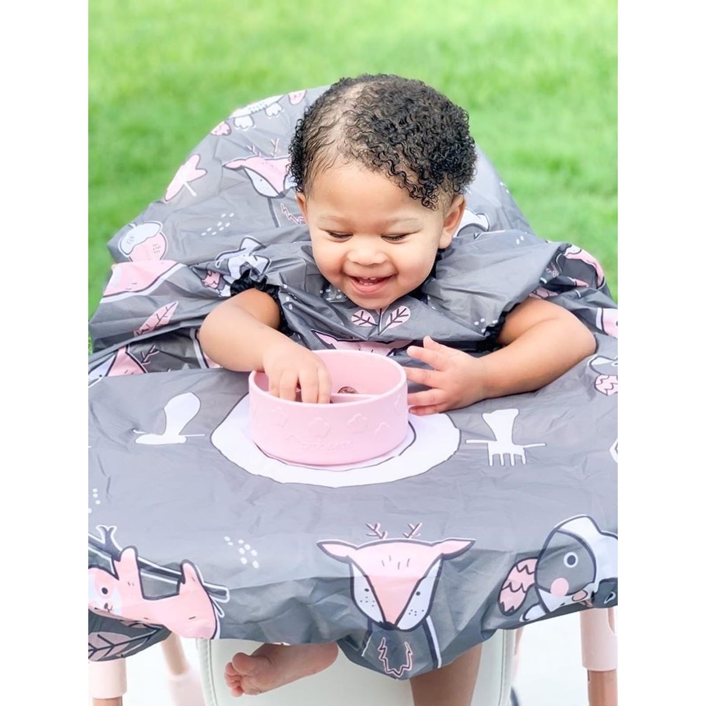 Grabease Allover - Babero impermeable para bebé, lavable a máquina, bata de cobertura completa con mangas largas, babero autoalimentado, color gris, paquete de 1, edades de 6 a 24 meses