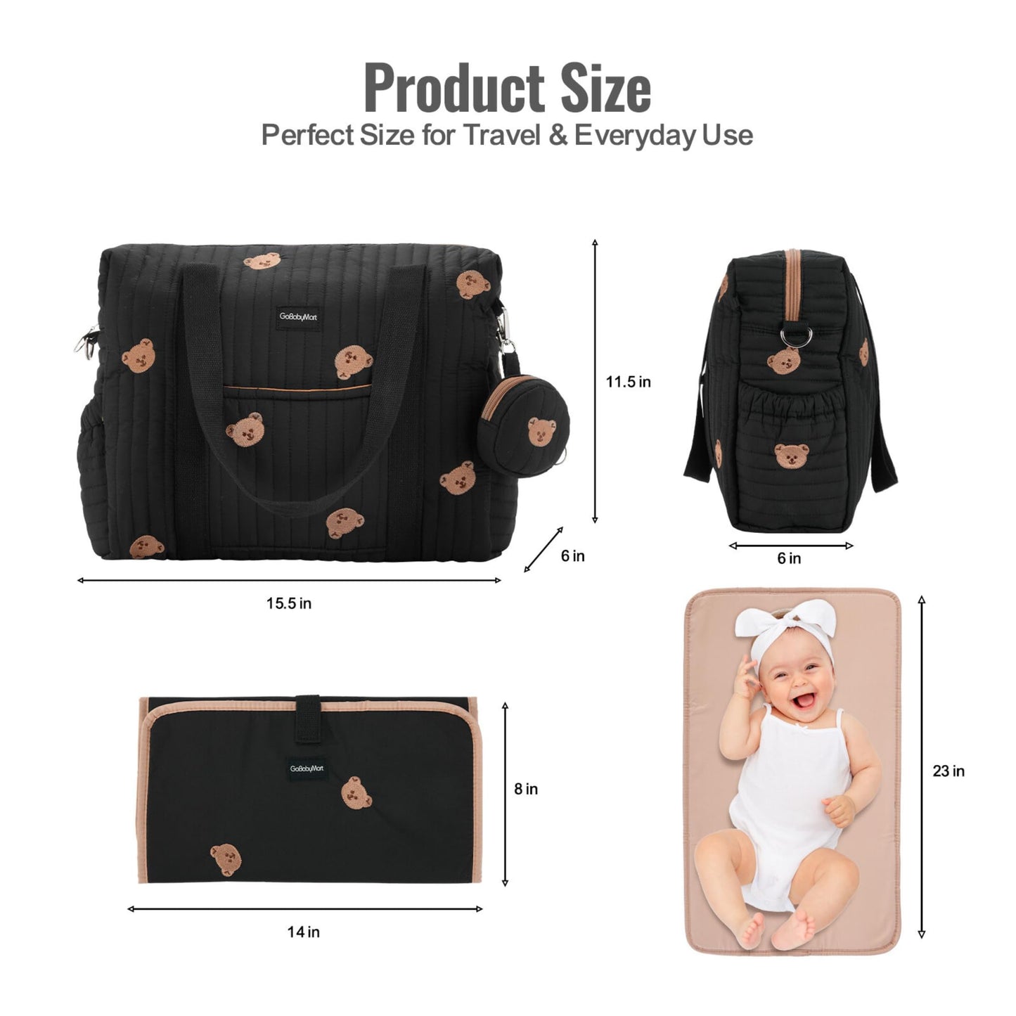 GOBABYMART - Juego de 3 bolsas de pañales, bolsa de hospital para trabajo y parto, bolsa de viaje de maternidad con cambiador y estuche para chupete
