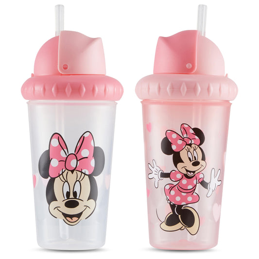 Disney - Vasos para sorbos para niños y niñas, paquete de dos tazas para sorber de 10 onzas, con popote y tapa, botella de agua de viaje duradera a prueba de fugas para niños pequeños