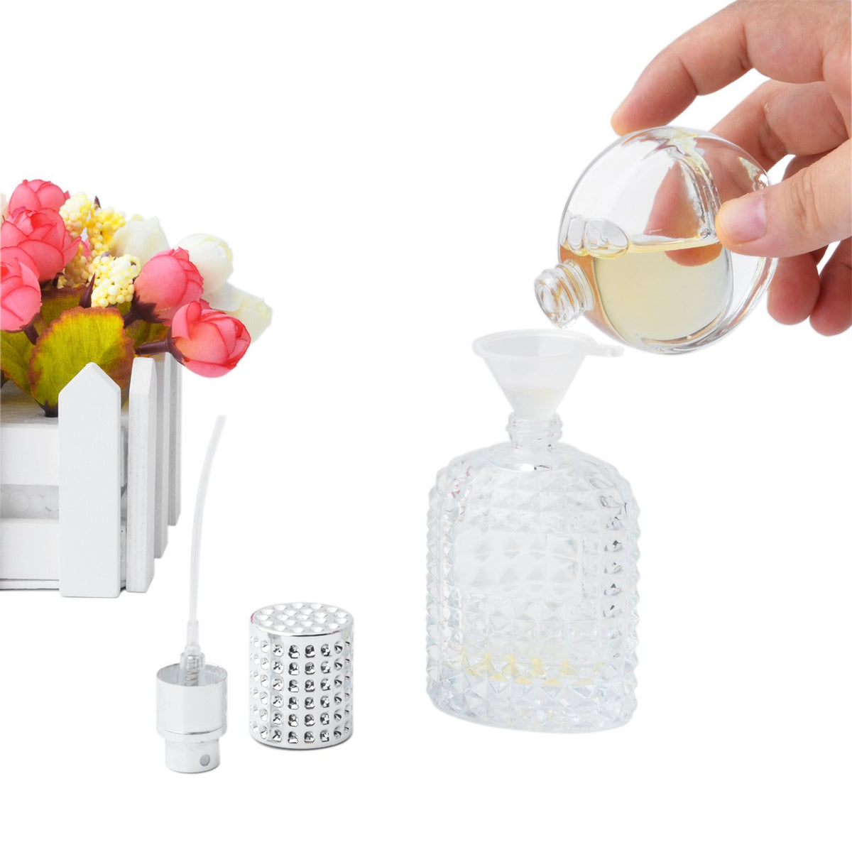 Enslz Perfume Fragancia Colonia Atomizador Vacía Botella de Vidrio Recargable Fina Spray Plata 50ml