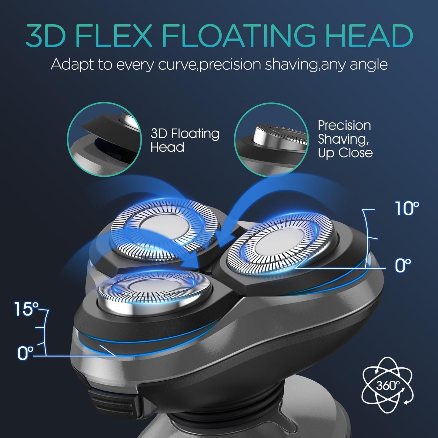 VOYOR - Maquinilla de afeitar eléctrica recargable para hombre, rotatoria 3D para hombre, máquina de afeitar 4 en 1, kit de afeitado para nariz, pantalla LCD húmeda y seca y bloqueo de viaje, TX410