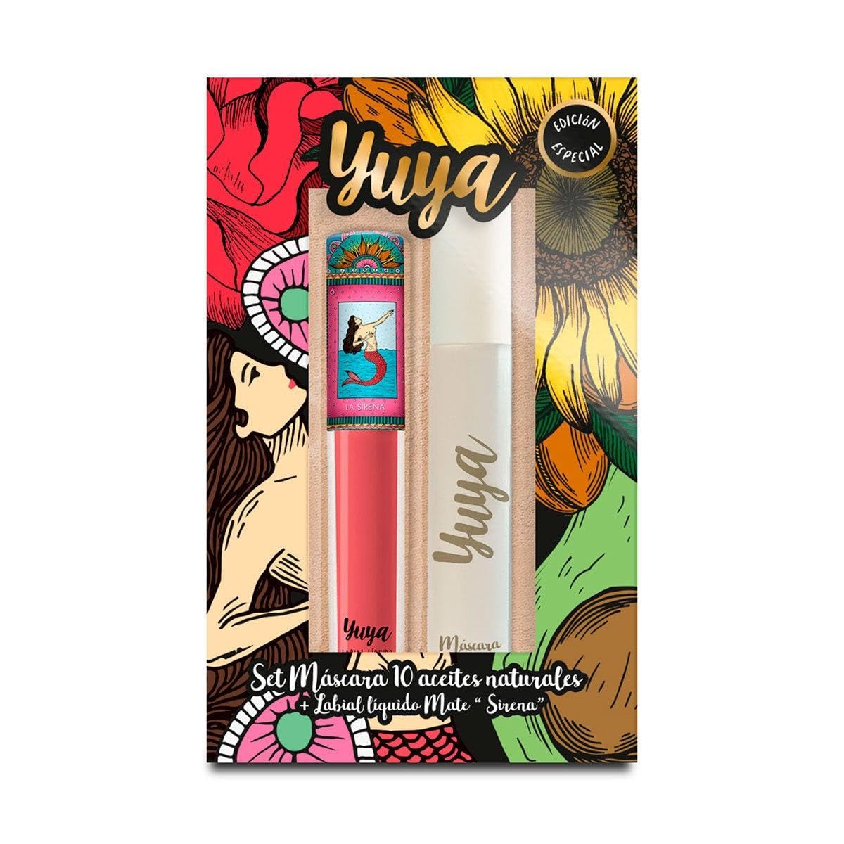 YUYA Set Máscara de Pestañas 10 aceites esenciales + Labial Líquido mate Sirena