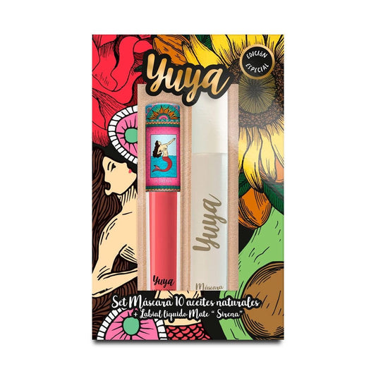 YUYA Set Máscara de Pestañas 10 aceites esenciales + Labial Líquido mate Sirena