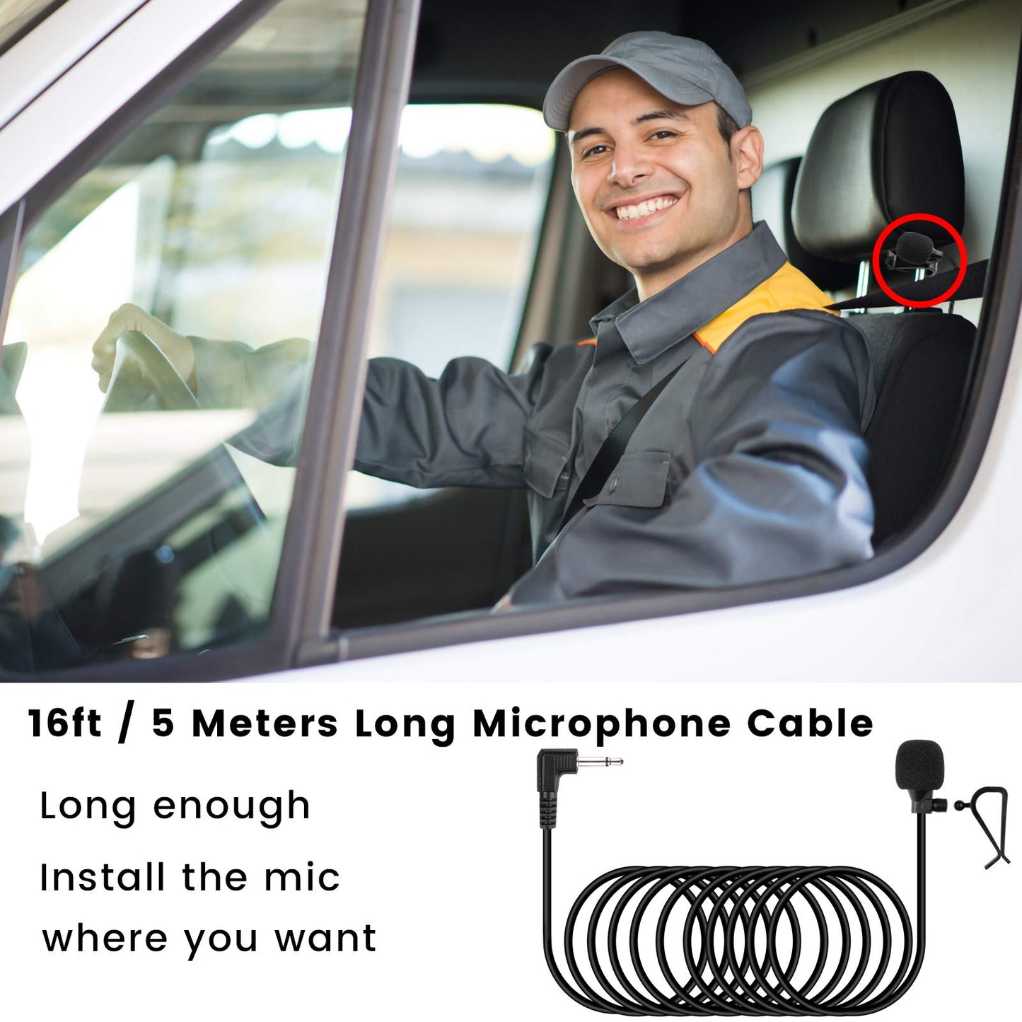 Weishan - Micrófono de coche de 3,5 mm de 15 pies de repuesto para Boss JVC Sony Pioneer unidad principal de vehículo habilitada para radio estéreo CD GPS DVD con adaptador de 2,5 mm