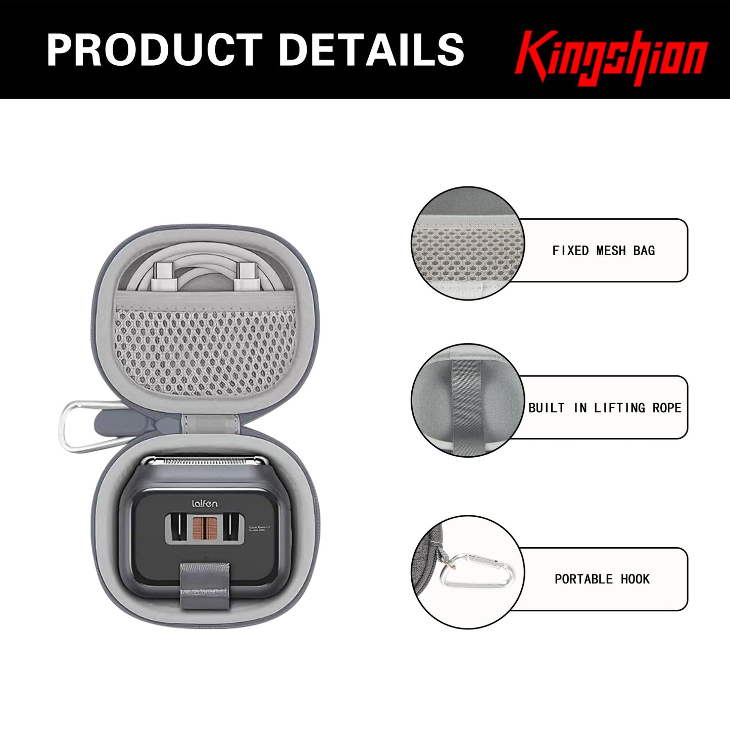 Kingshion Estuche para afeitadora eléctrica compatible con Laifen P3 Pro, estuche rígido compacto y protector de viaje con bolsillo de malla para accesorios de afeitadora - Gris