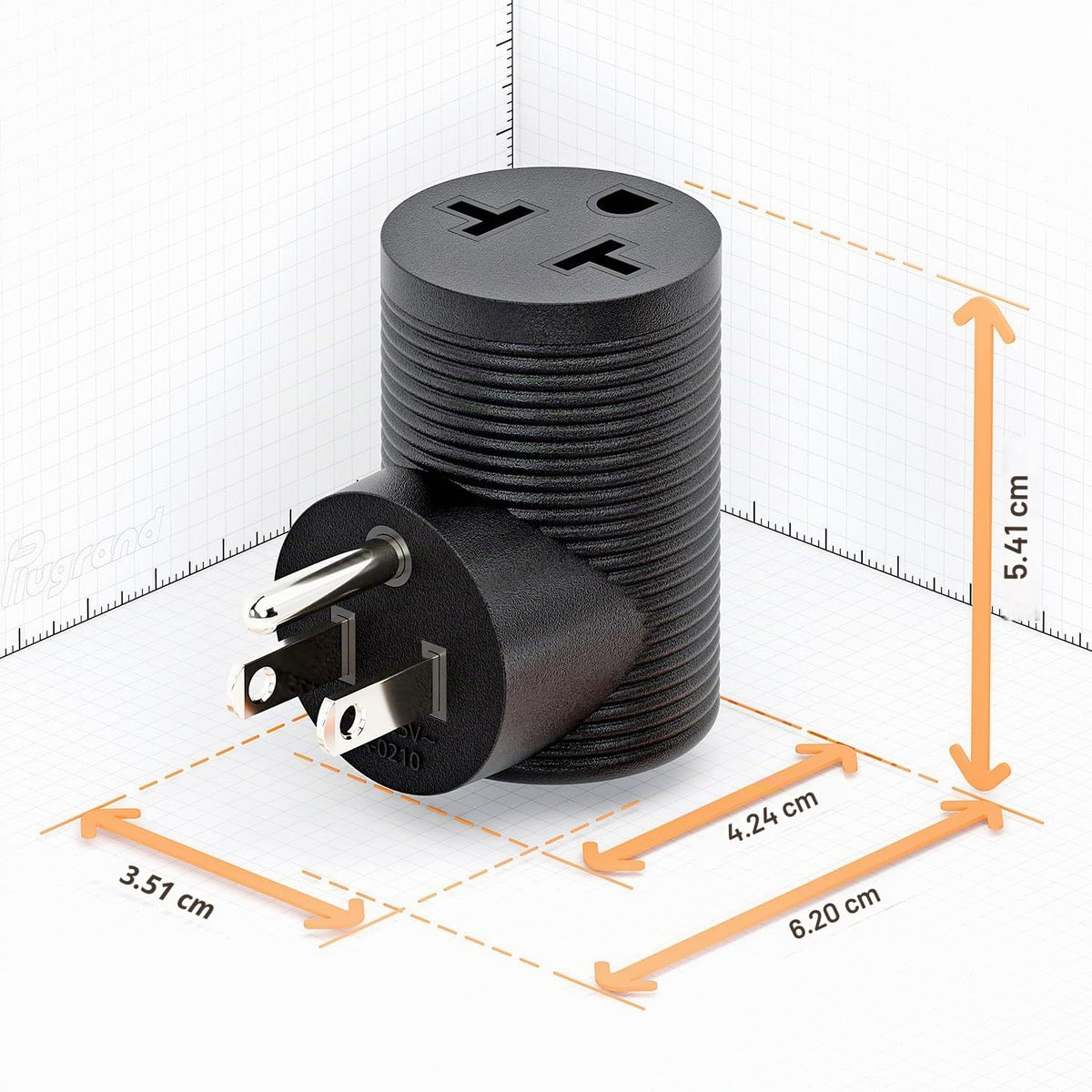 Adaptador de Corriente Plugrand Negro 4 en 1 90 Grados 15A a 20A
