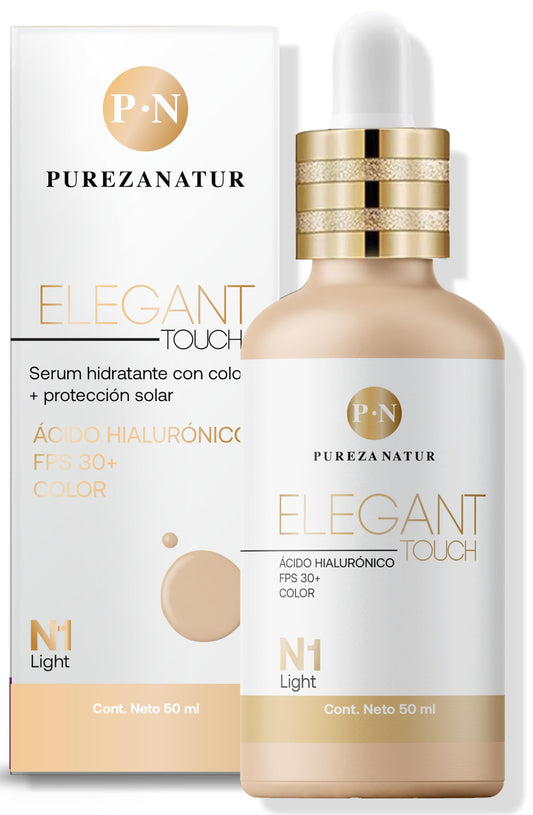 PUREZA NATUR Serum hidratante facial con Ácido hialurónico + FPS 30 + Color Elegant touch 3 en 1 50ml (N1 Light)