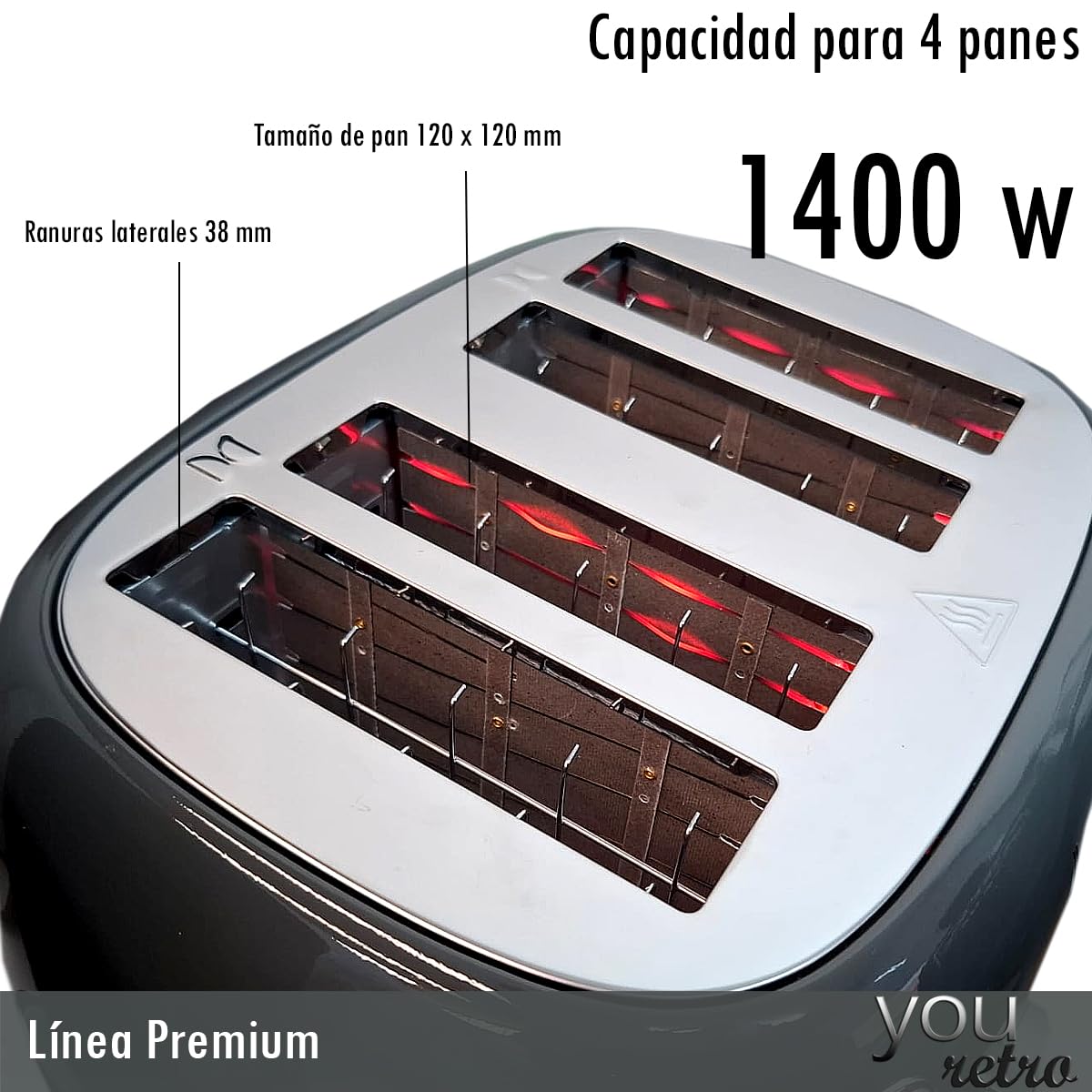 Tostadora De Pan Retro Electrica De 4 Rebanadas Con 6 Niveles Con Funcion de Cancelacion Ranura Ancha YOU