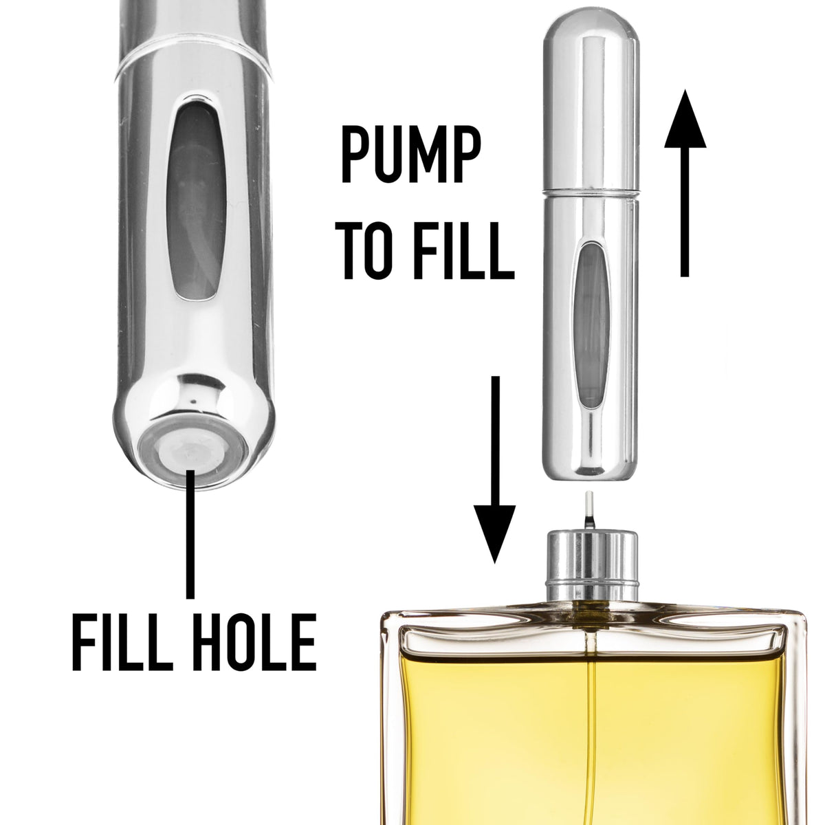 Expressions ANPC17311 - Juego de atomizadores de perfume recargables de tamaño de viaje de 5 ml, botellas de aluminio pulverizadoras de perfume de color morado, blanco y rosa