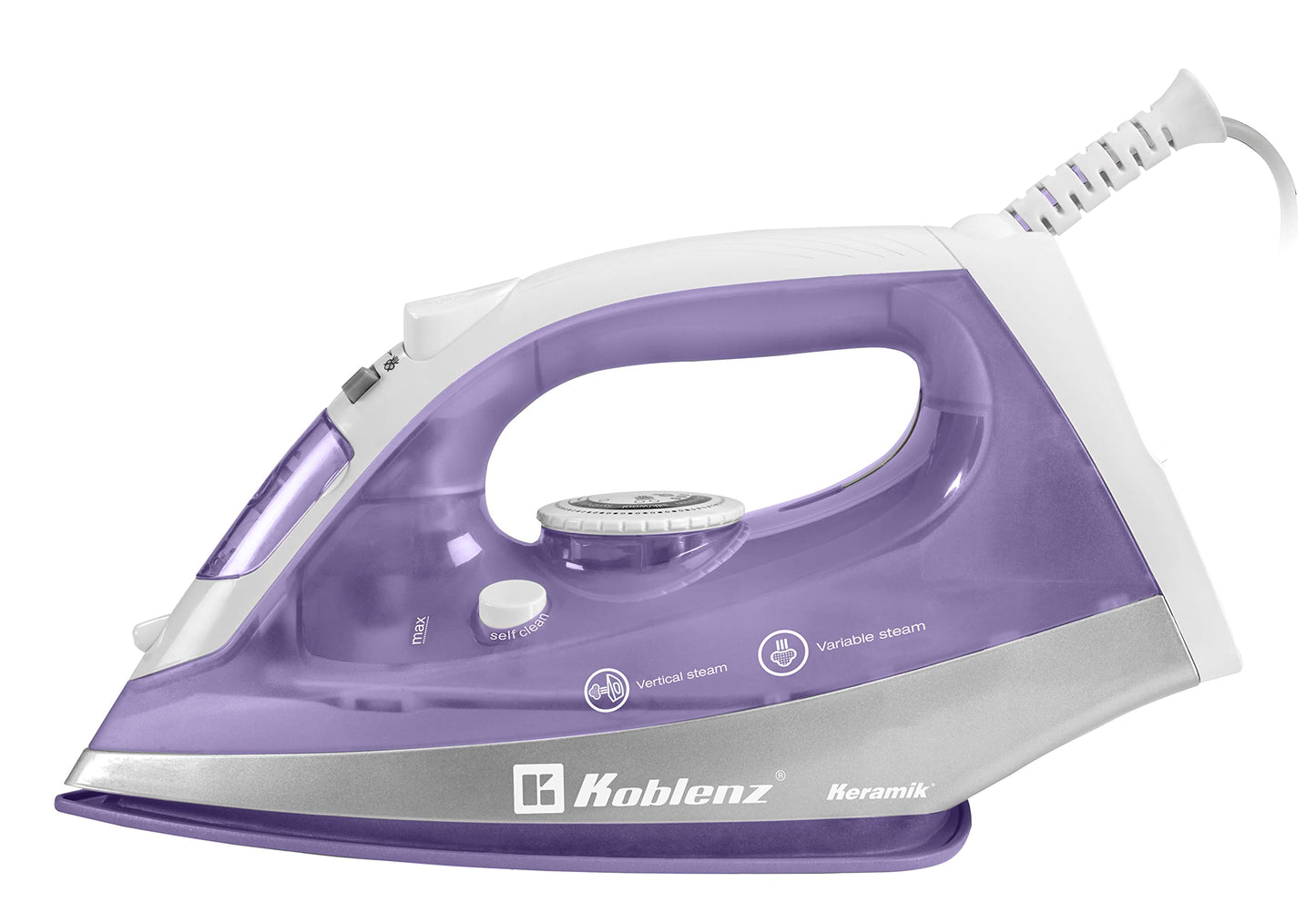 Plancha de Vapor Koblenz Lila Plata Ultra Keramik Pro 1200W Suela Cerámica Anti-calc 220ml