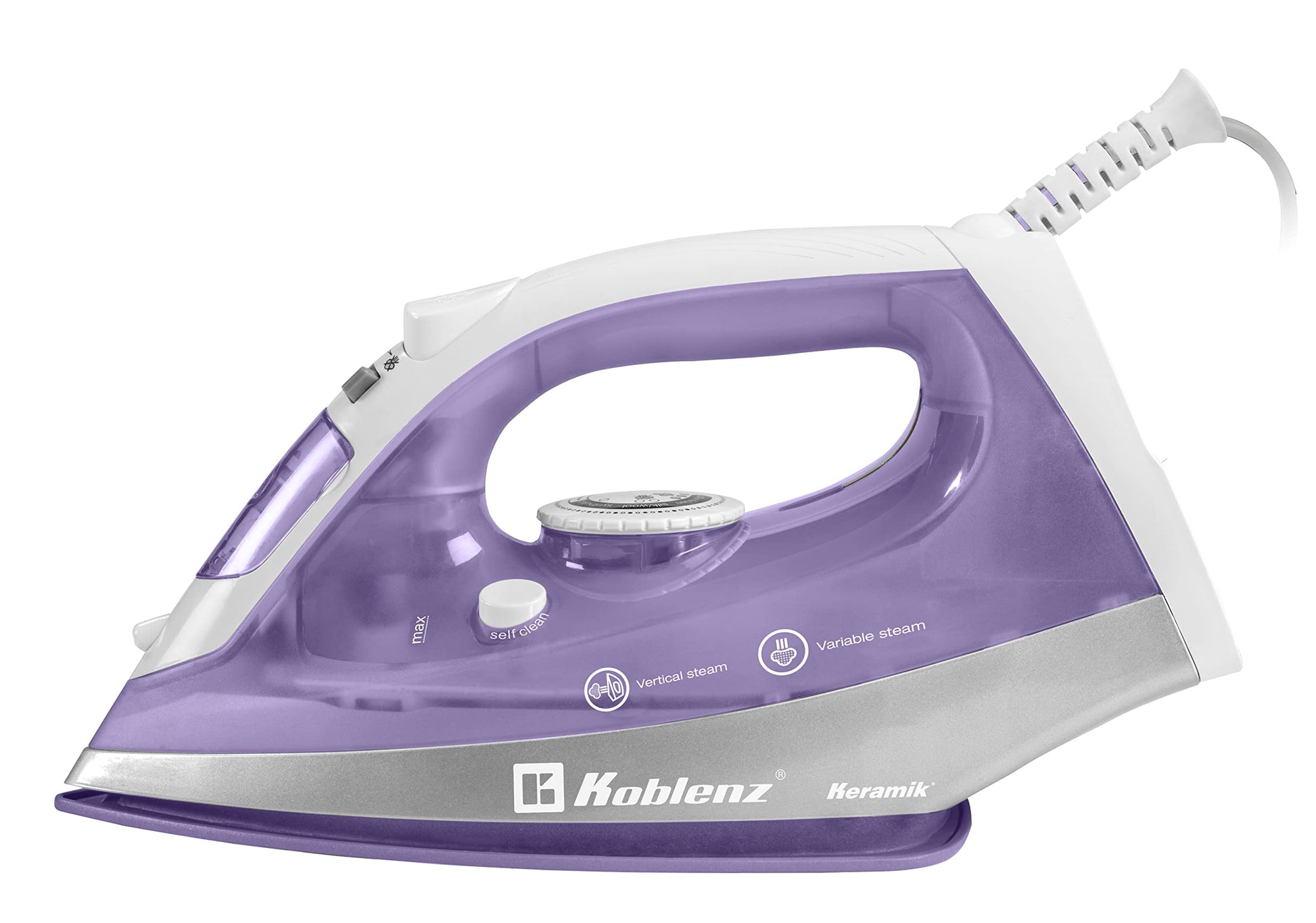Plancha de Vapor Koblenz Lila Plata Ultra Keramik Pro 1200W Suela Cerámica Anti-calc 220ml