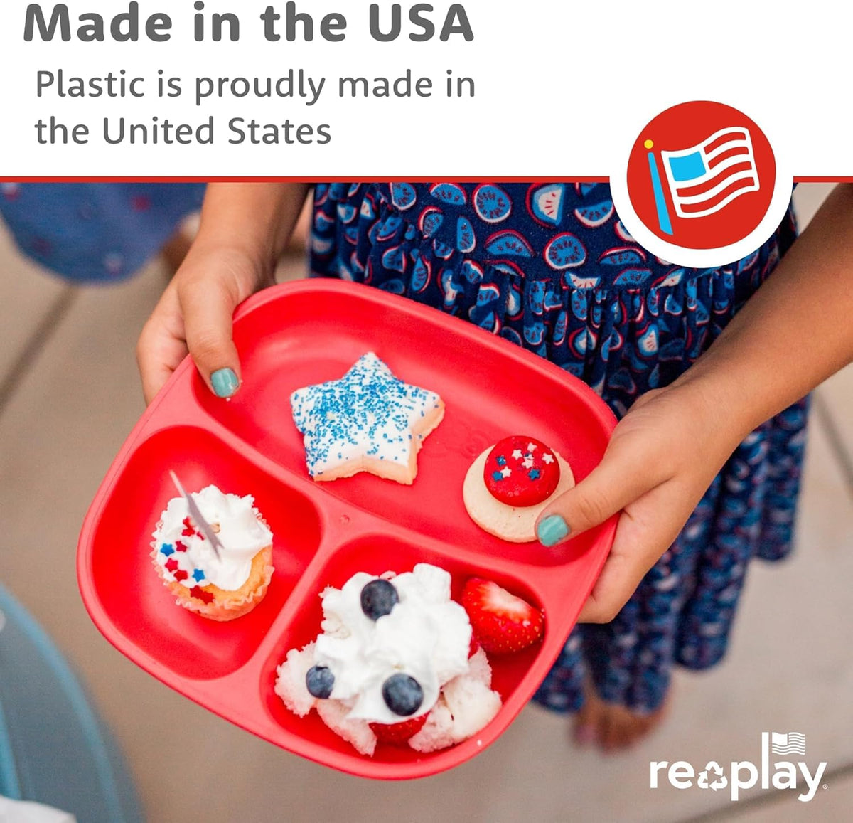 Re-Play - Juego de vajilla para niños pequeños, 6 compartimentos divididos de paredes profundas y 6 cuencos apilables para aperitivos y comidas diarias, apto para lavaplatos y microondas, fabricado en