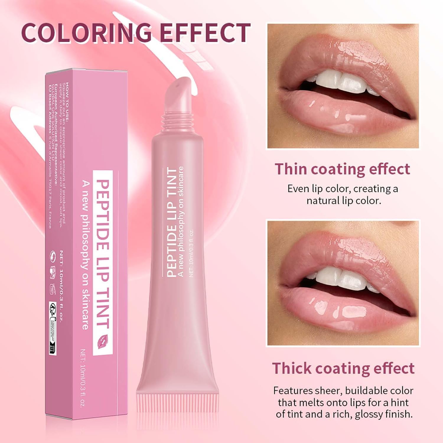 Lip Jam Brillo de Labios Hidratante Labial Voluminizador Bálsamo Labial de Larga Duración Tinte Labial Transparente Hidratante con Péptidos para Mujeres y Niñas, Labios No Pegajosos (1#)