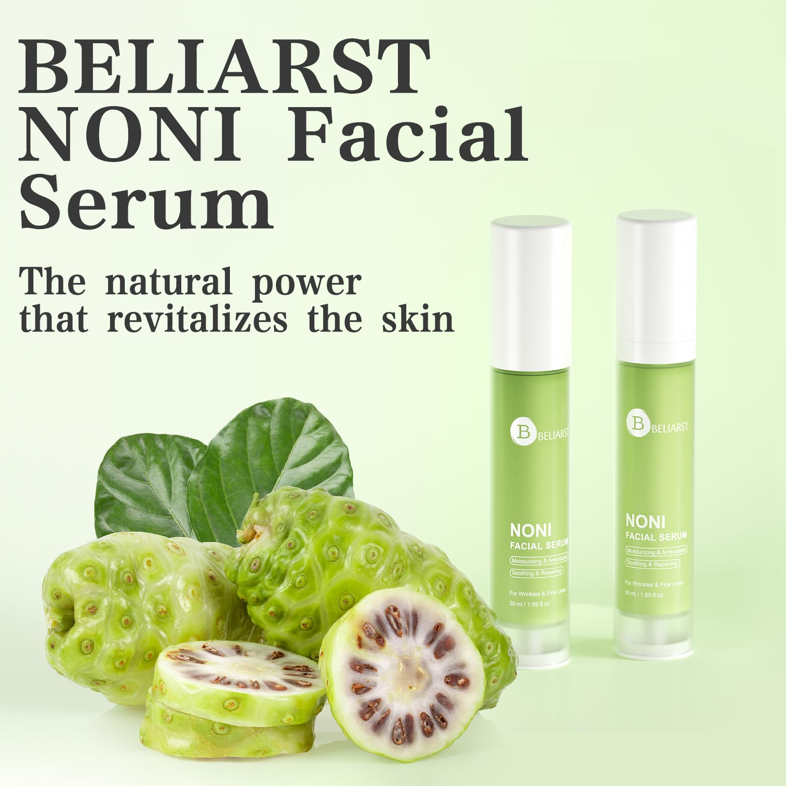 BELIARST Noni Ampoule, Noni Ampoule Essence With Noni Extract, Hyaluronic Acid & Vitamin E, Moisturizes, Soothes, Eliminates Wrinkles & Fine Lines, 1.69 Fl Oz